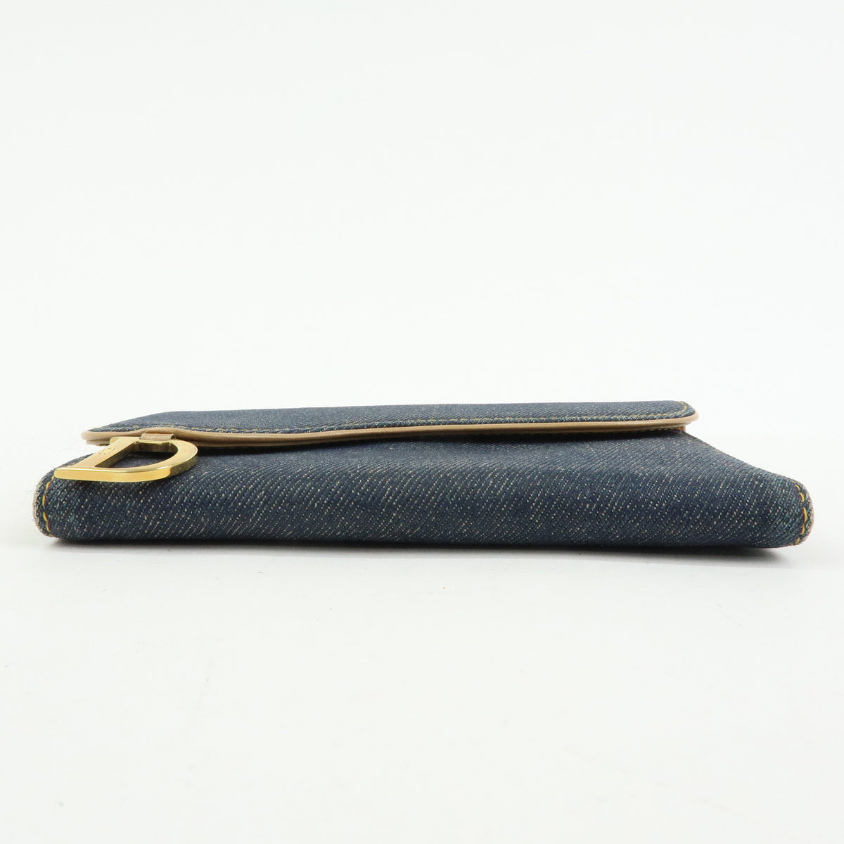 Christian Dior Saddle Denim Leather Bi-fold Long Wallet Blue