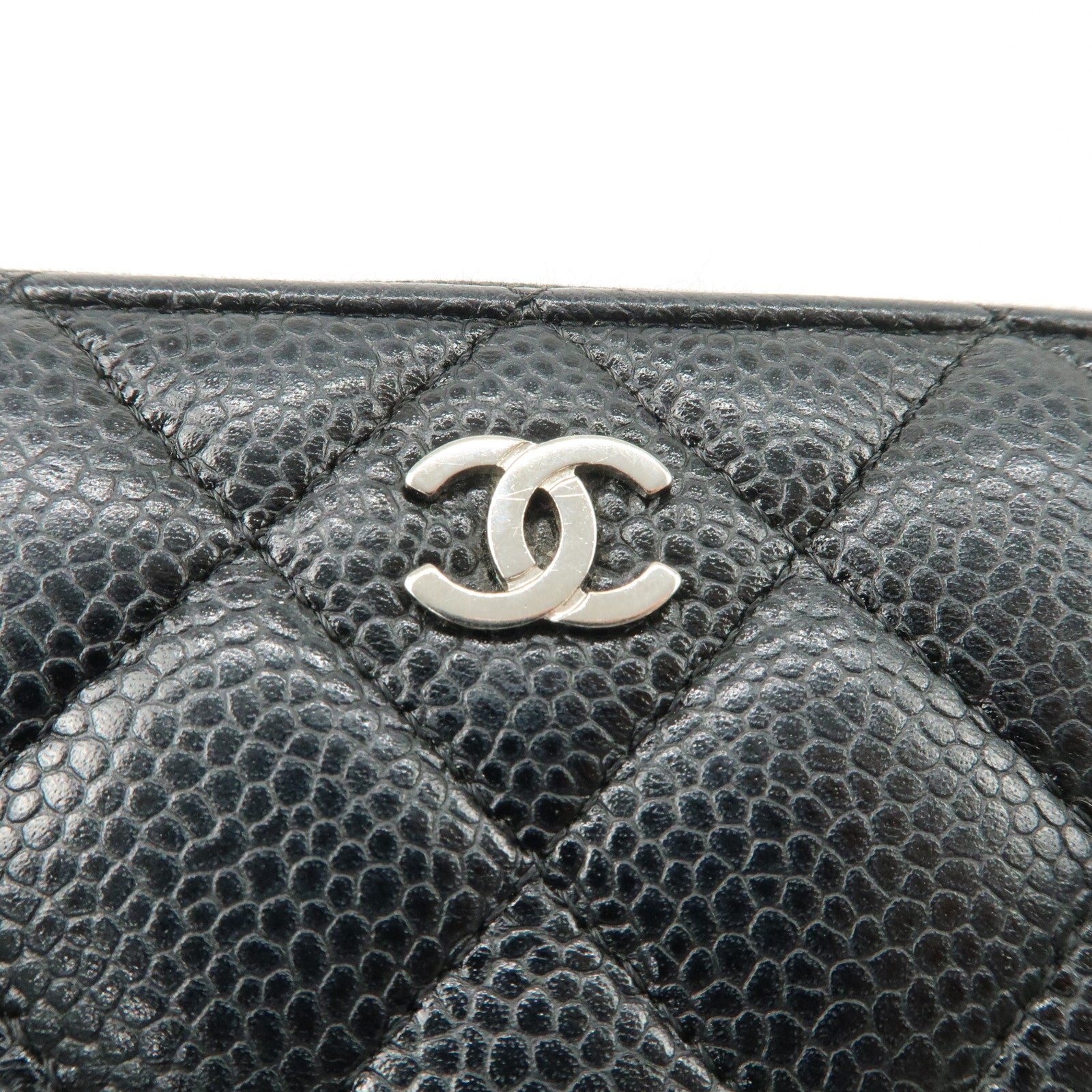 CHANEL COCO Mark Matelasse Caviarskin Zip Around Long Wallet A50097 Used