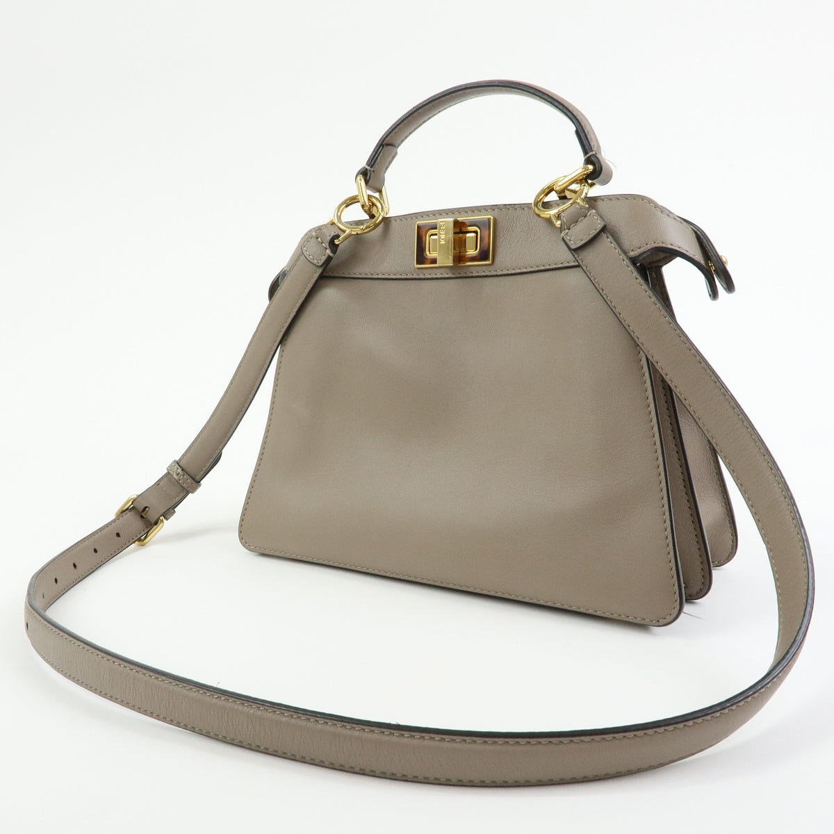 FENDI Peek a Boo ISeeU Small Leather 2Way Bag Hand Bag Greige 8BN327