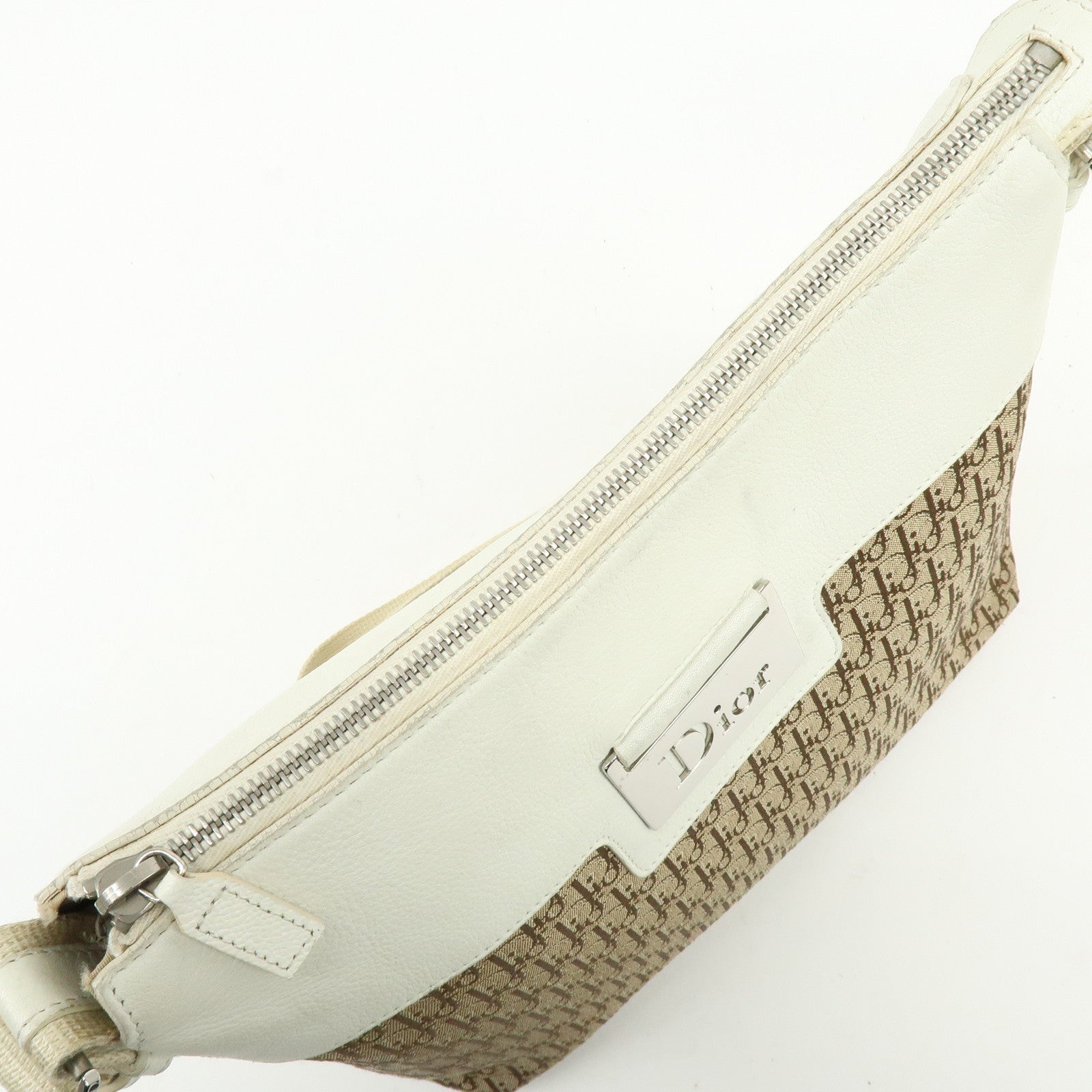 Christian Dior Street Chic Trotter Canvas Leather Shoulder Bag Beige