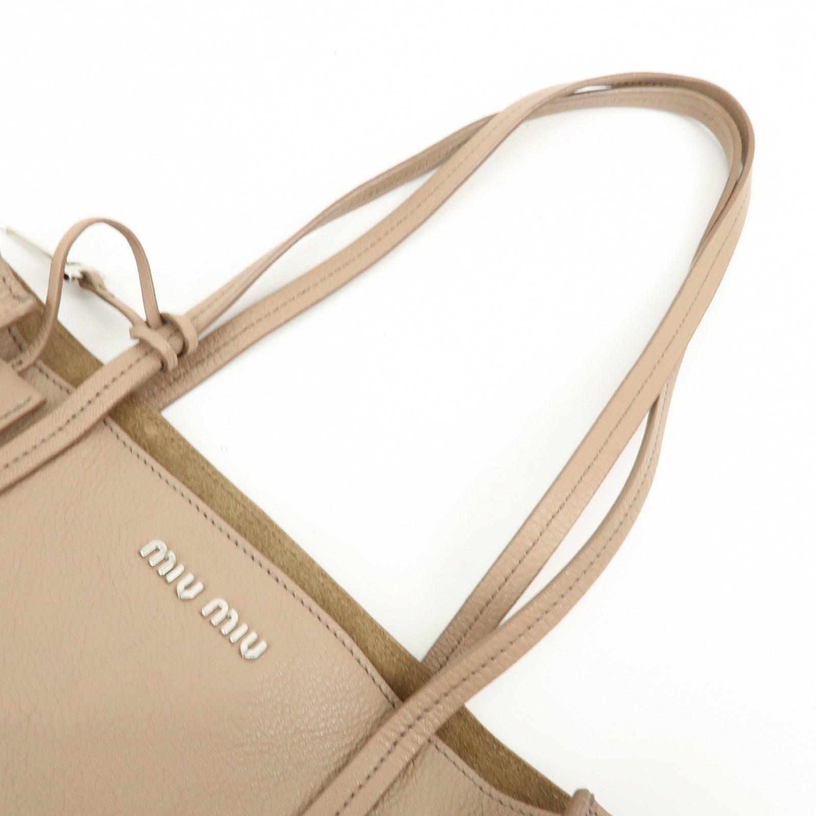 MIU MIU Madras Leather Tote Bag Shoulder Bag Beige RR2012