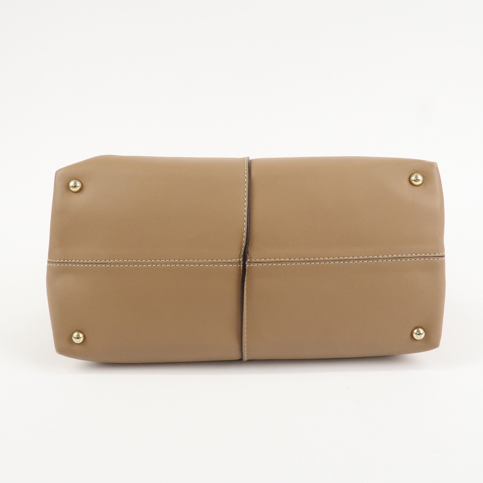 TOD'S Leather Shoulder Bag Boston Bag Hand Bag Beige Used