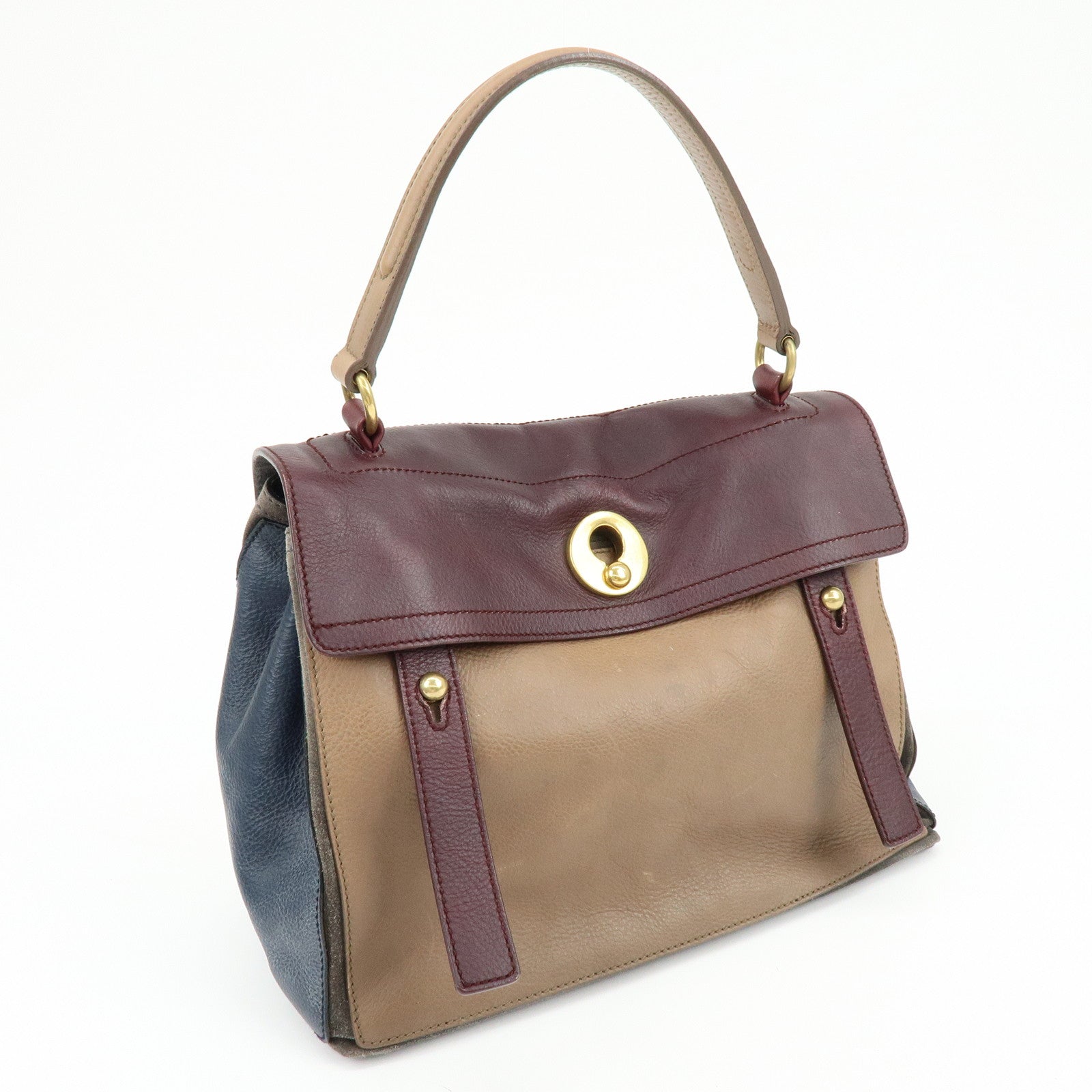 SAINT LAURENT PARIS Baby Cabas Leather Hand Bag Boudreaux Beige