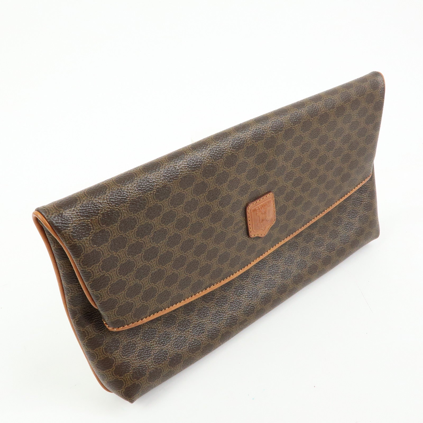 CELINE Macadam Leather Flap Clutch Bag Brown