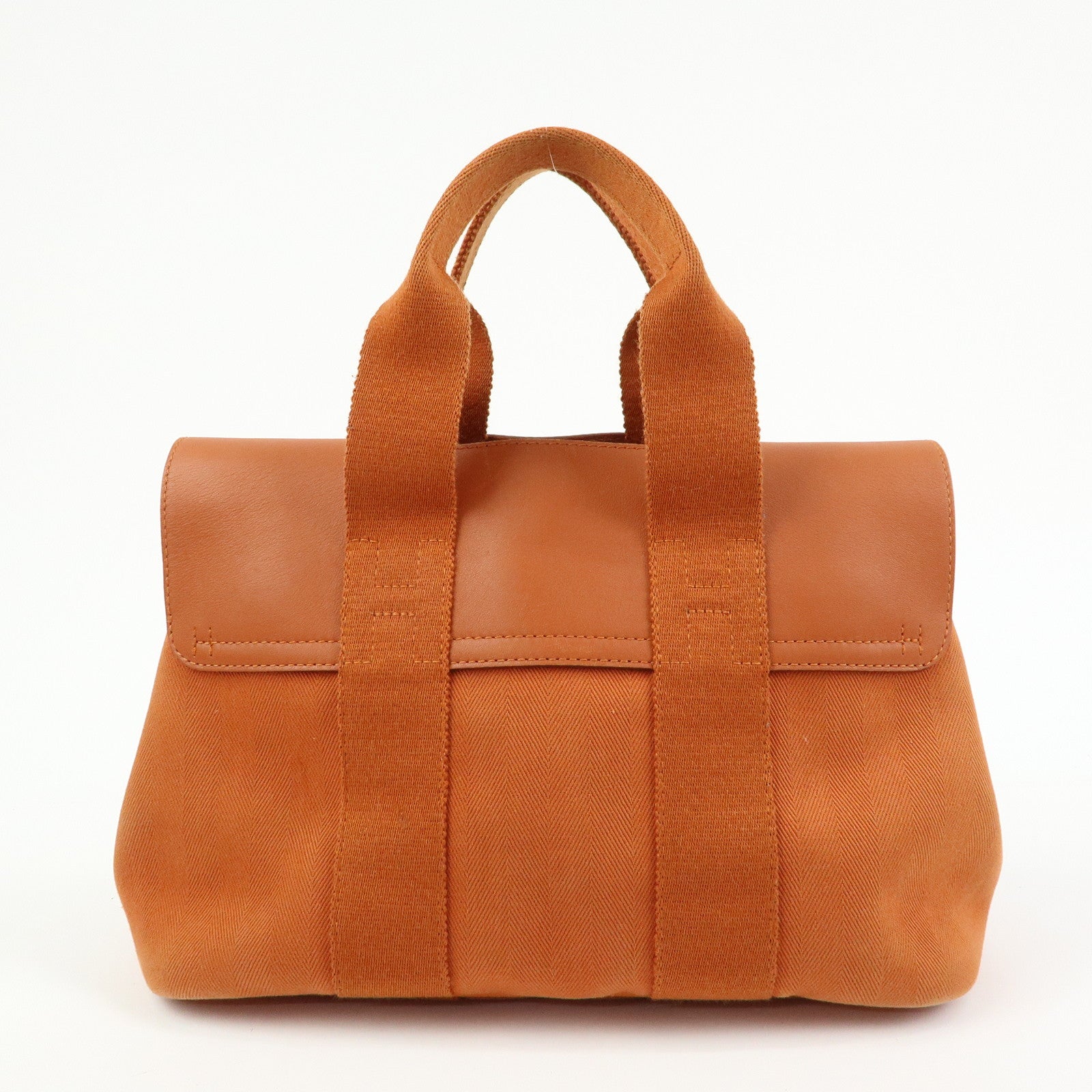 HERMES Valparaiso PM Toile Chevron Leather Tote Bag Hand Bag Orange