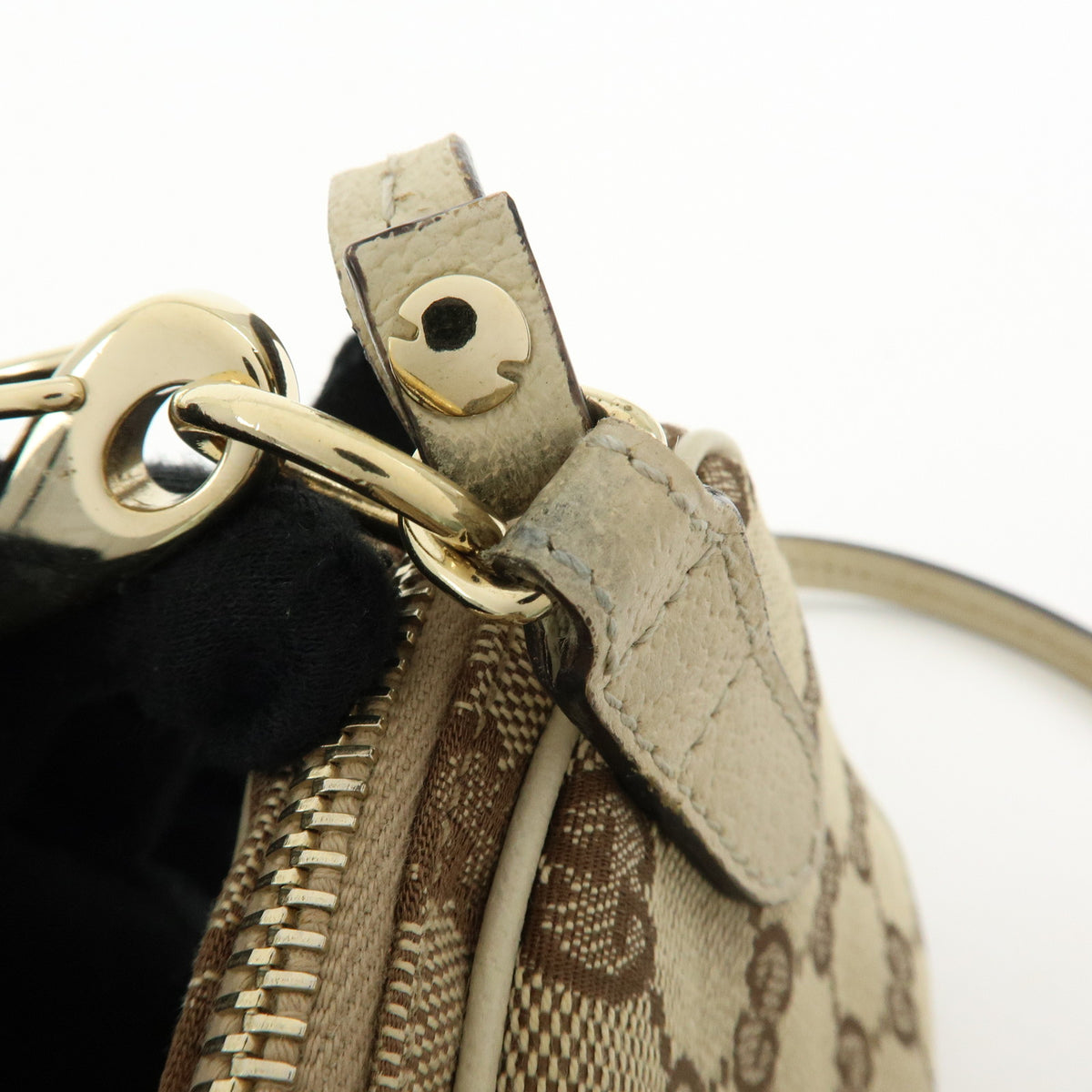 GUCCI GG Canvas Leather Shoulder Crossbody Bag Beige White 120975
