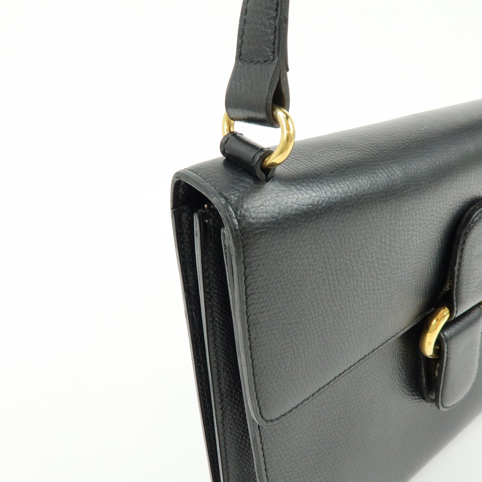 DELVAUX Leather Shoulder Bag Hand Bag Black