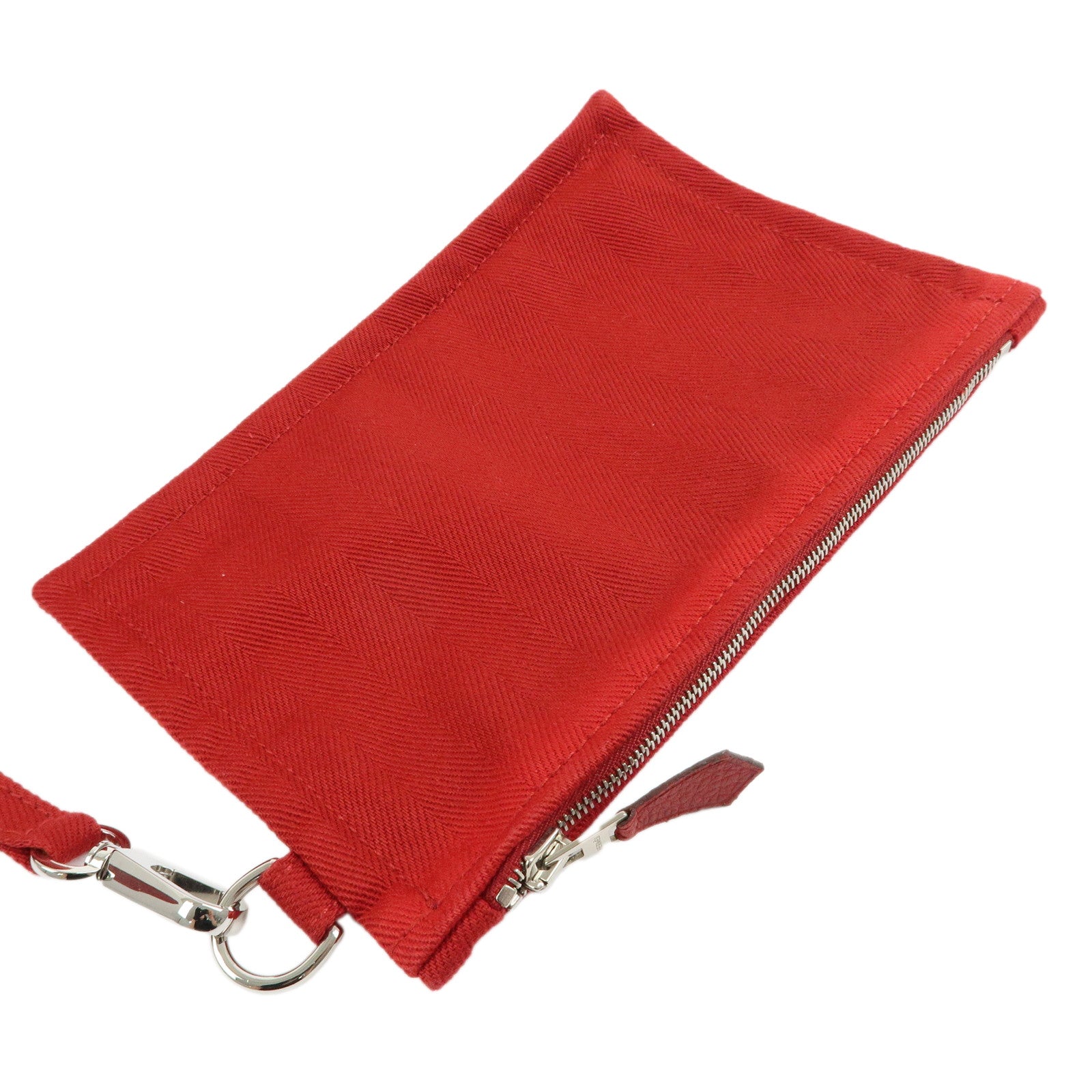 HERMES Valparaiso PM Toile Chevron Leather Hand Bag □J Stamped Red