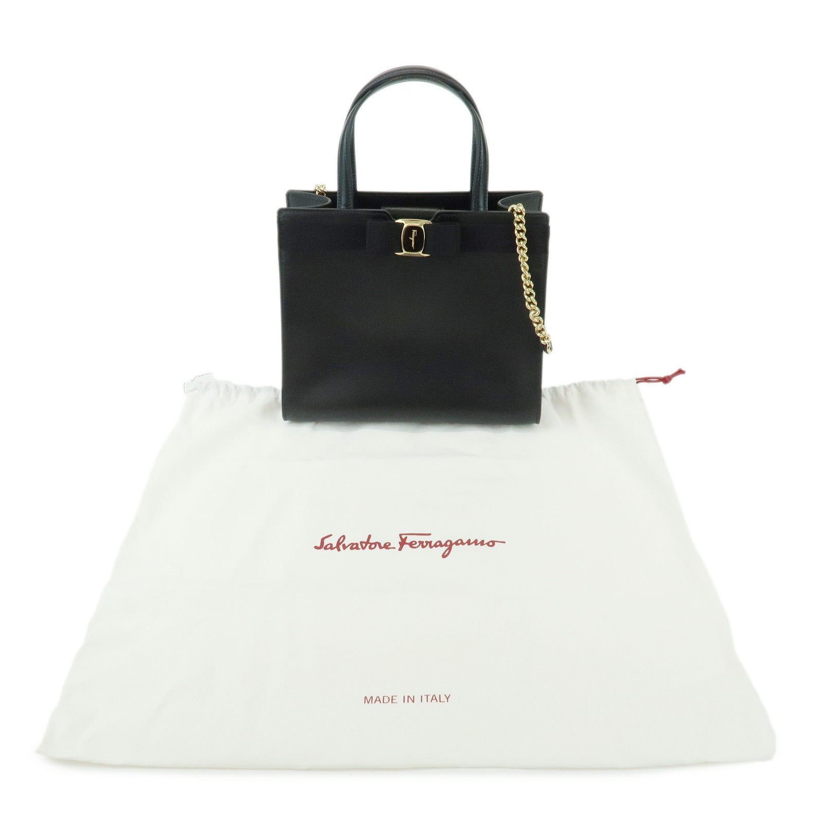 Ferragamo Vara Ribbon Leather 2Way Bag Hand Bag Black AU-21 1290