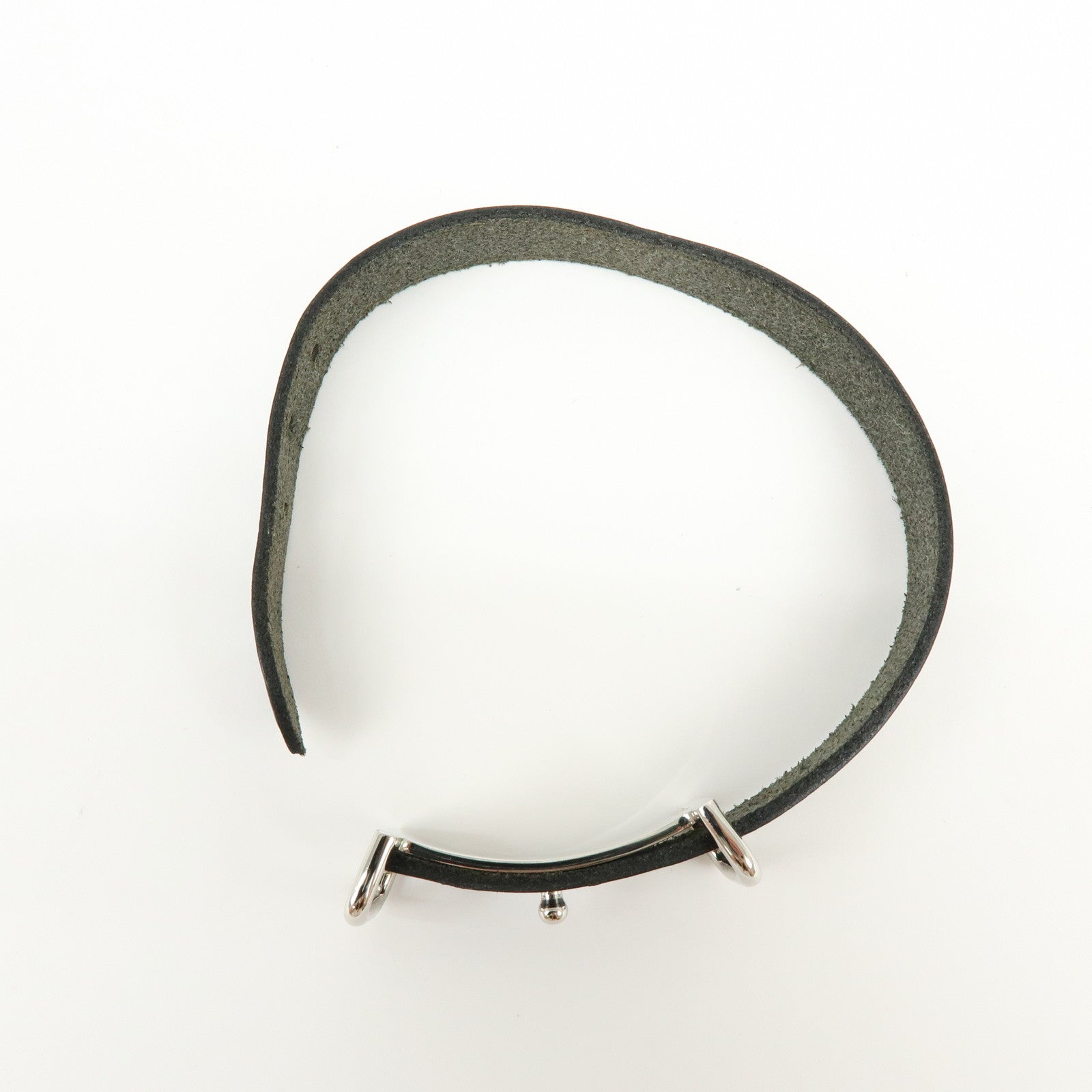 HERMES Api 2 Leather Bracelet Bangle Black □C Stamped Black Silver