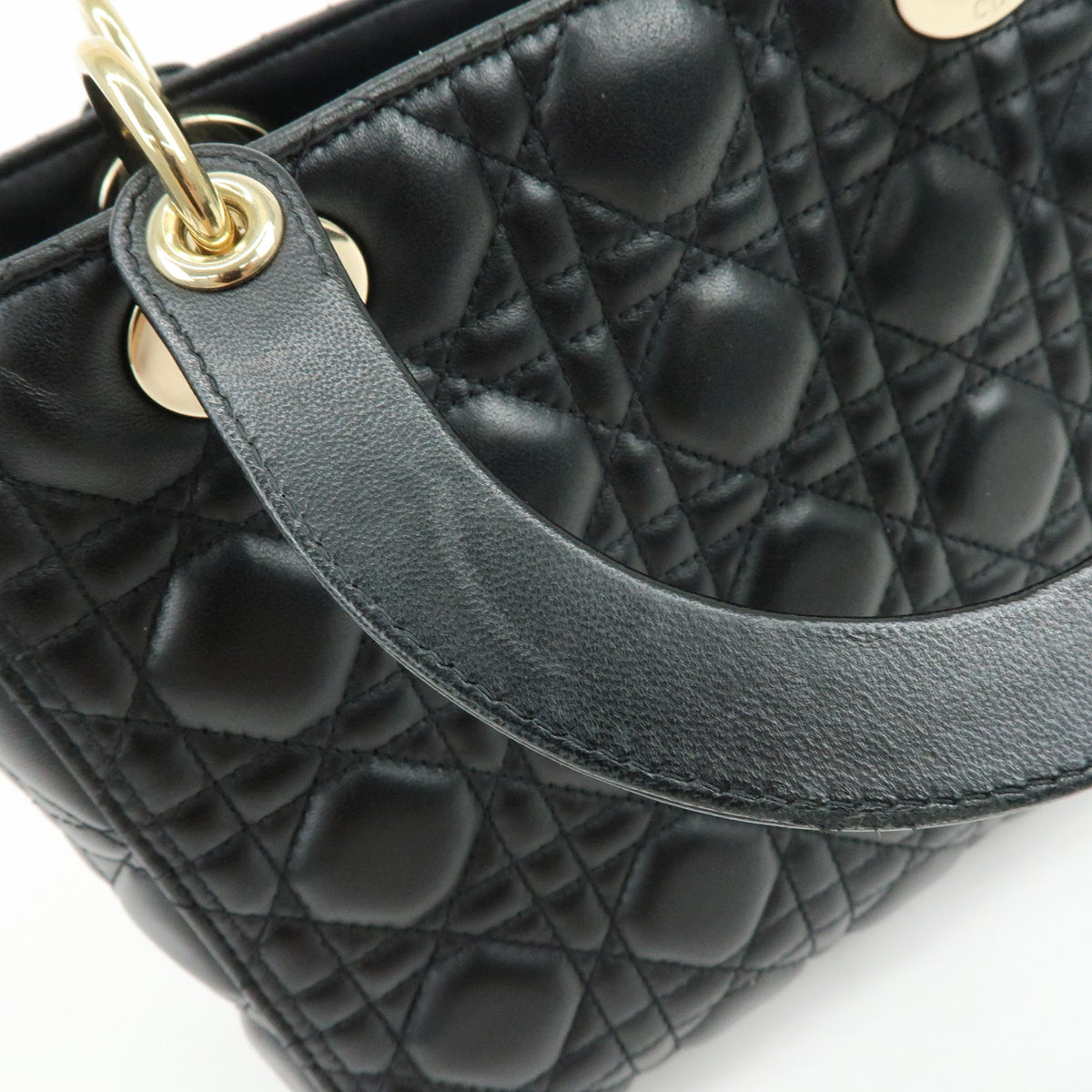 Christian Dior Lady Dior Cannage Lamb skin 2Way Hand Shoulder Bag Black