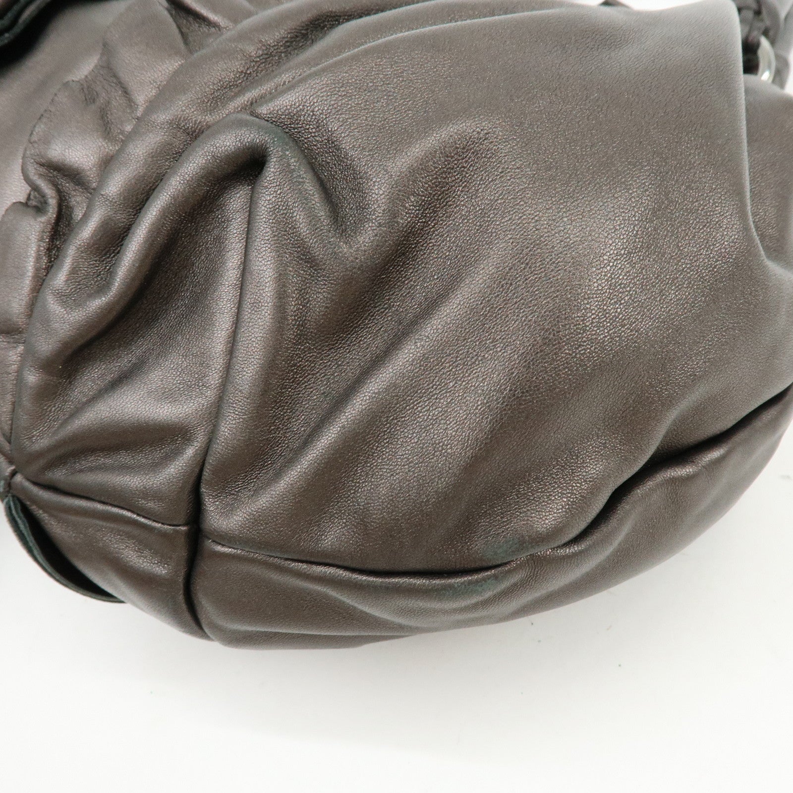PRADA Gathered Nappa Leather Tote Bag Hand Bag Brown