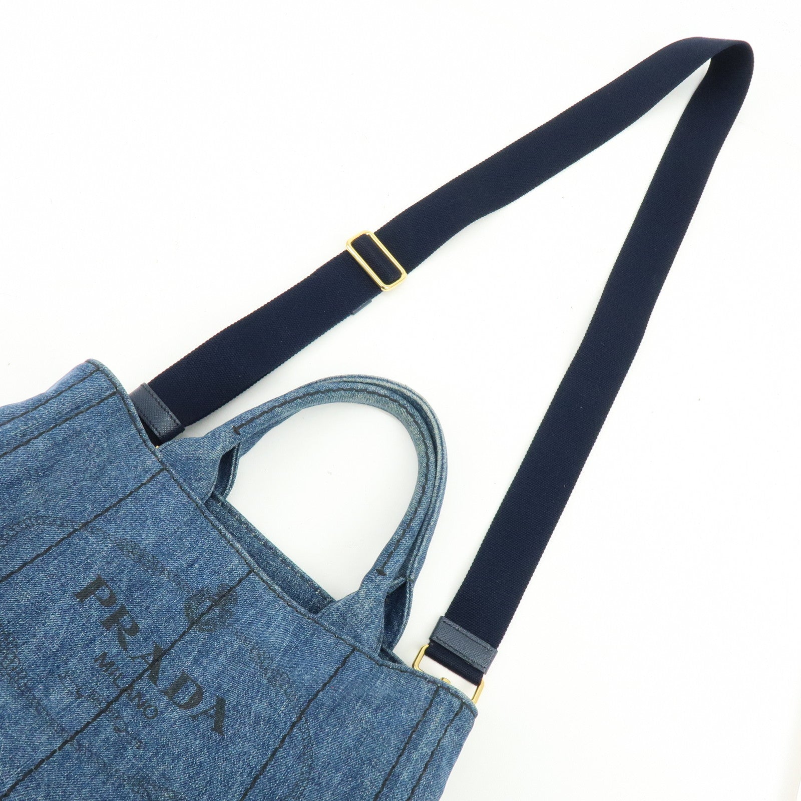 PRADA Canapa Mini Triangle Logo Denim 2Way Bag Hand Bag Blue 1BG439
