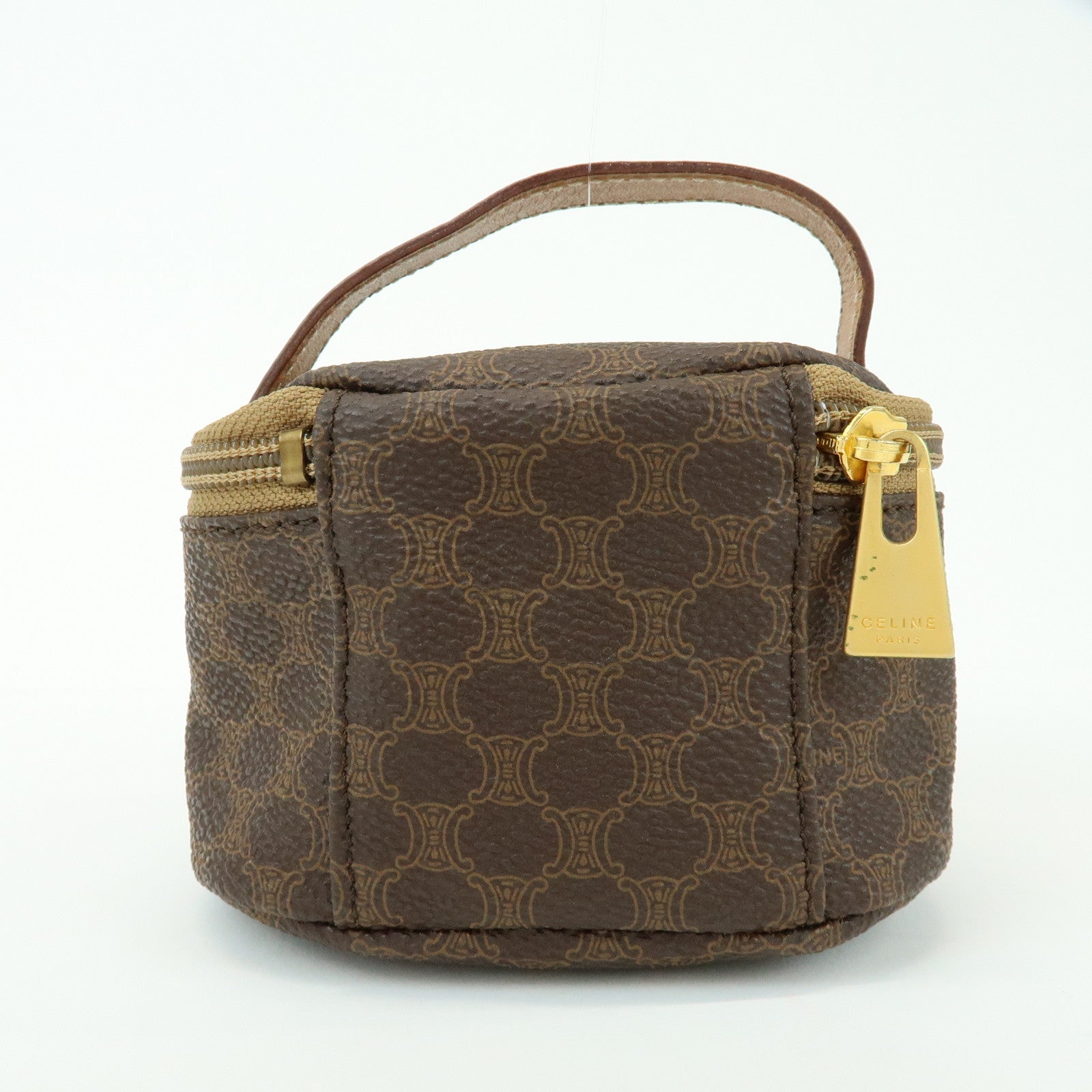 CELINE Macadam PVC Canvas Leather Mini Pouch Vanity Bag Brown