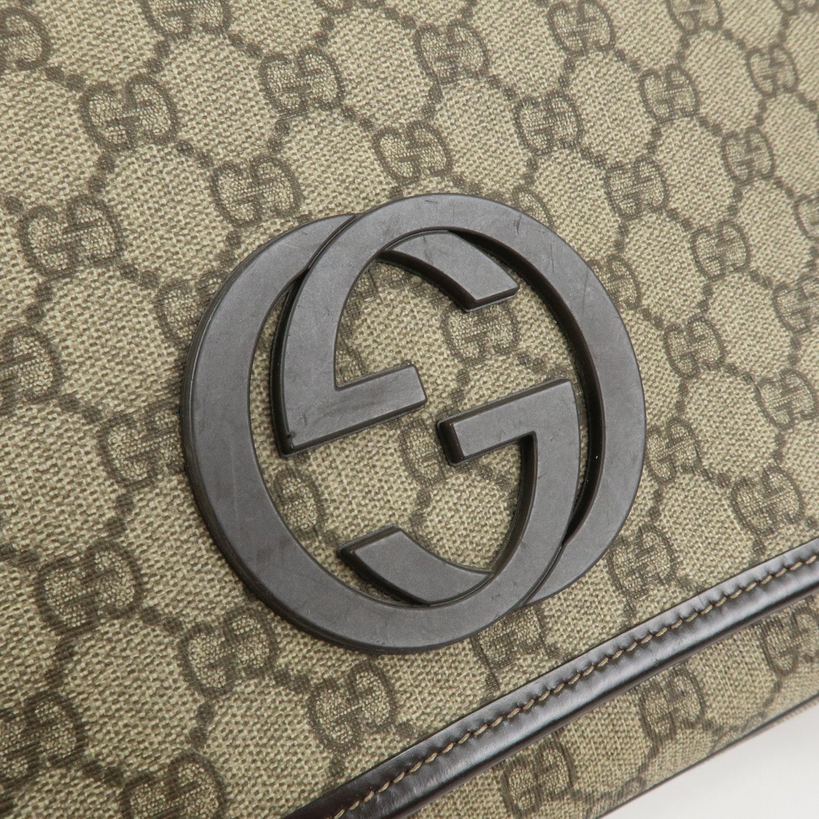 GUCCI Interlocking G GG Supreme Leather Shoulder Bag Brown 223661
