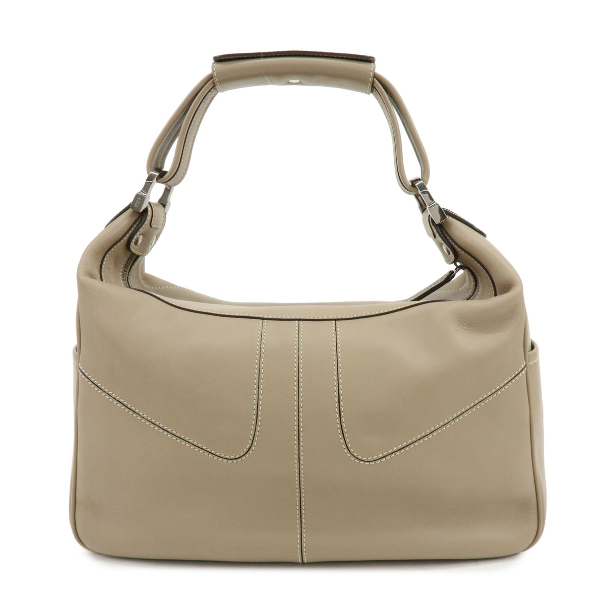 TOD'S Miky Leather Side Pocket Shoulder Bag Hand Bag Beige