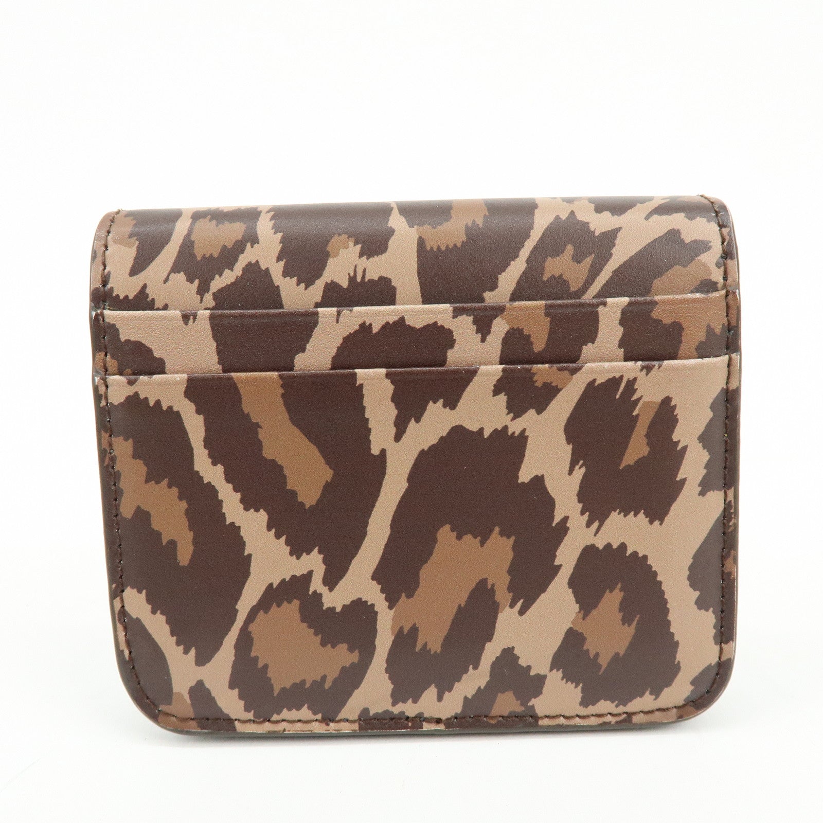 Balenciaga Leather Bi-Fold Compact Wallet Leopard Motif Brown