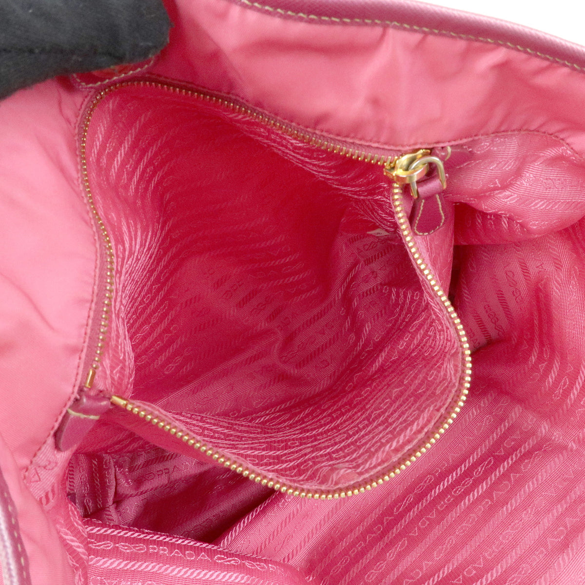 PRADA Logo Nylon Saffiano Leather Tote Bag Shoulder Bag Pink