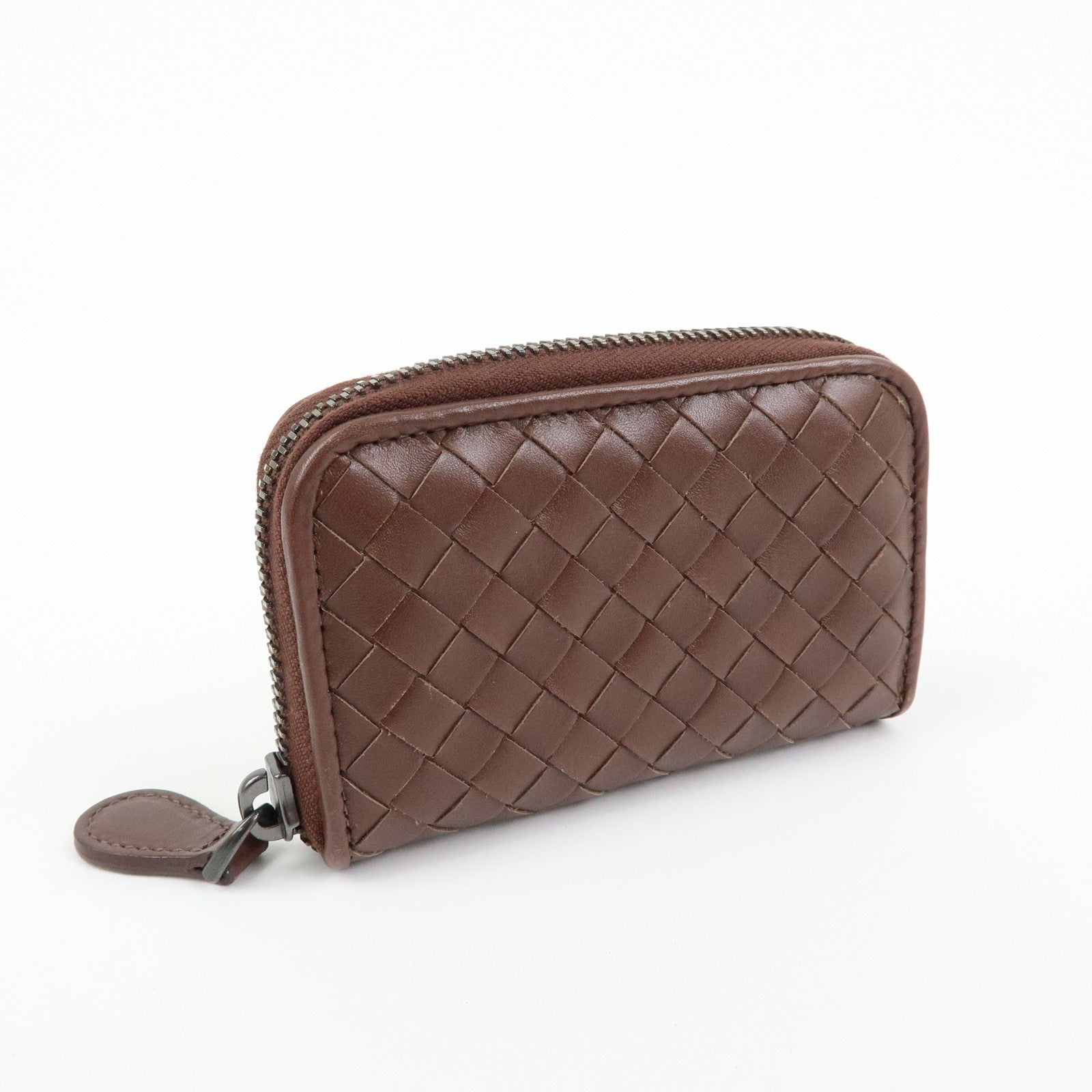 BOTTEGA VENETA Intrecciato Leather Round Zippy Coin Case Brown