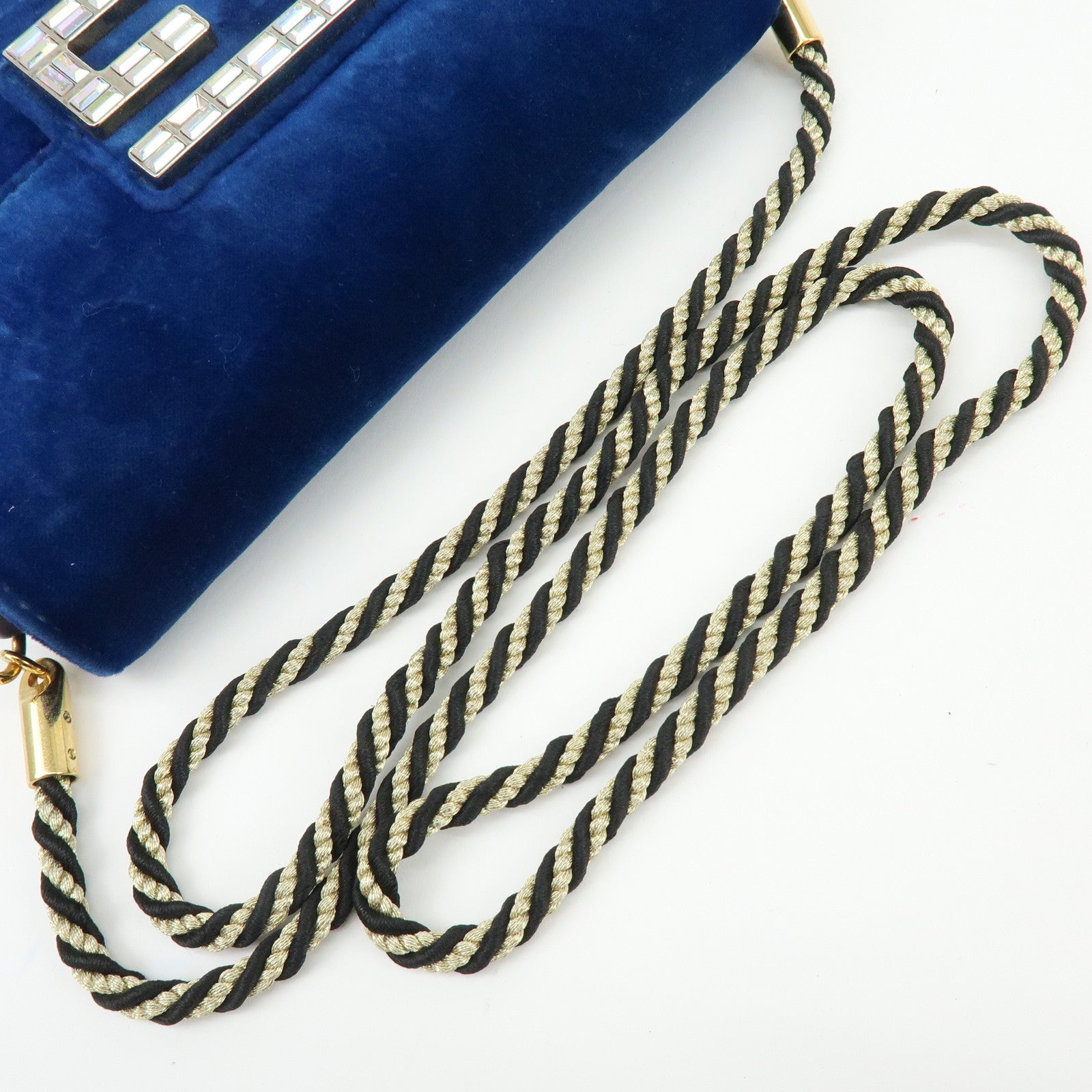 GUCCI Broadway Velvet Shoulder Bag Crossbody Bag Bijou Logo Navy 544242