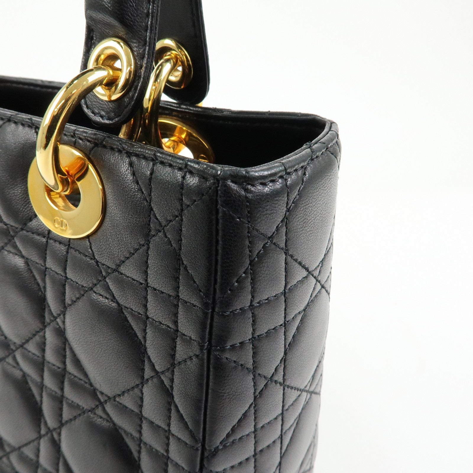 Christian Dior Cannage Lady Dior Leather Hand Bag Black