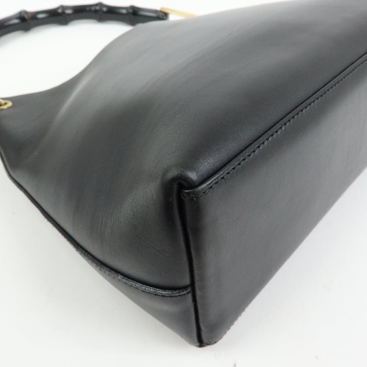 GUCCI Bamboo Leather Shoulder Bag Hand Bag Black 001.2058.1883.0