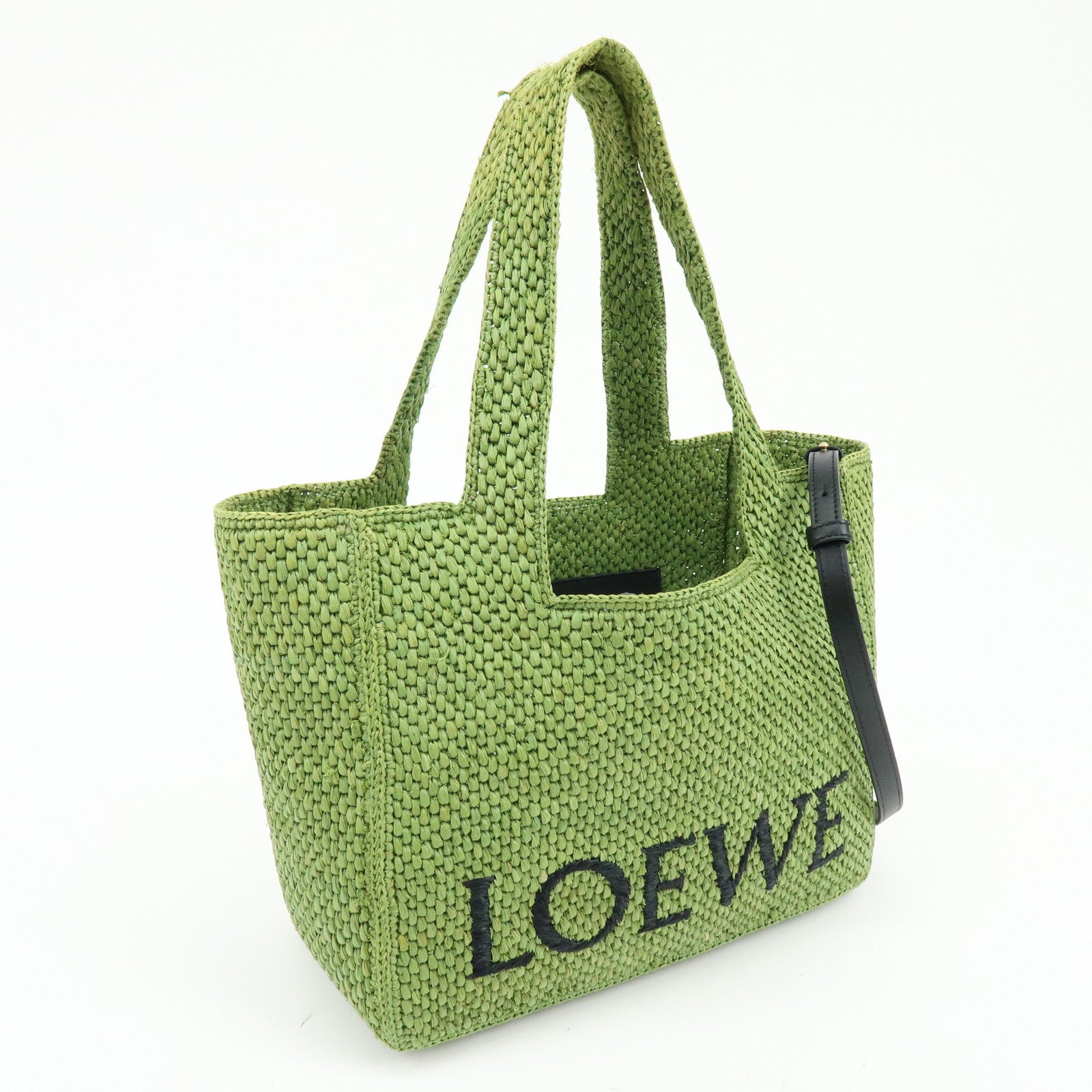LOEWE Font Tote Raffia Leather 2Way Bag Tote Bag Shoulder Bag Green