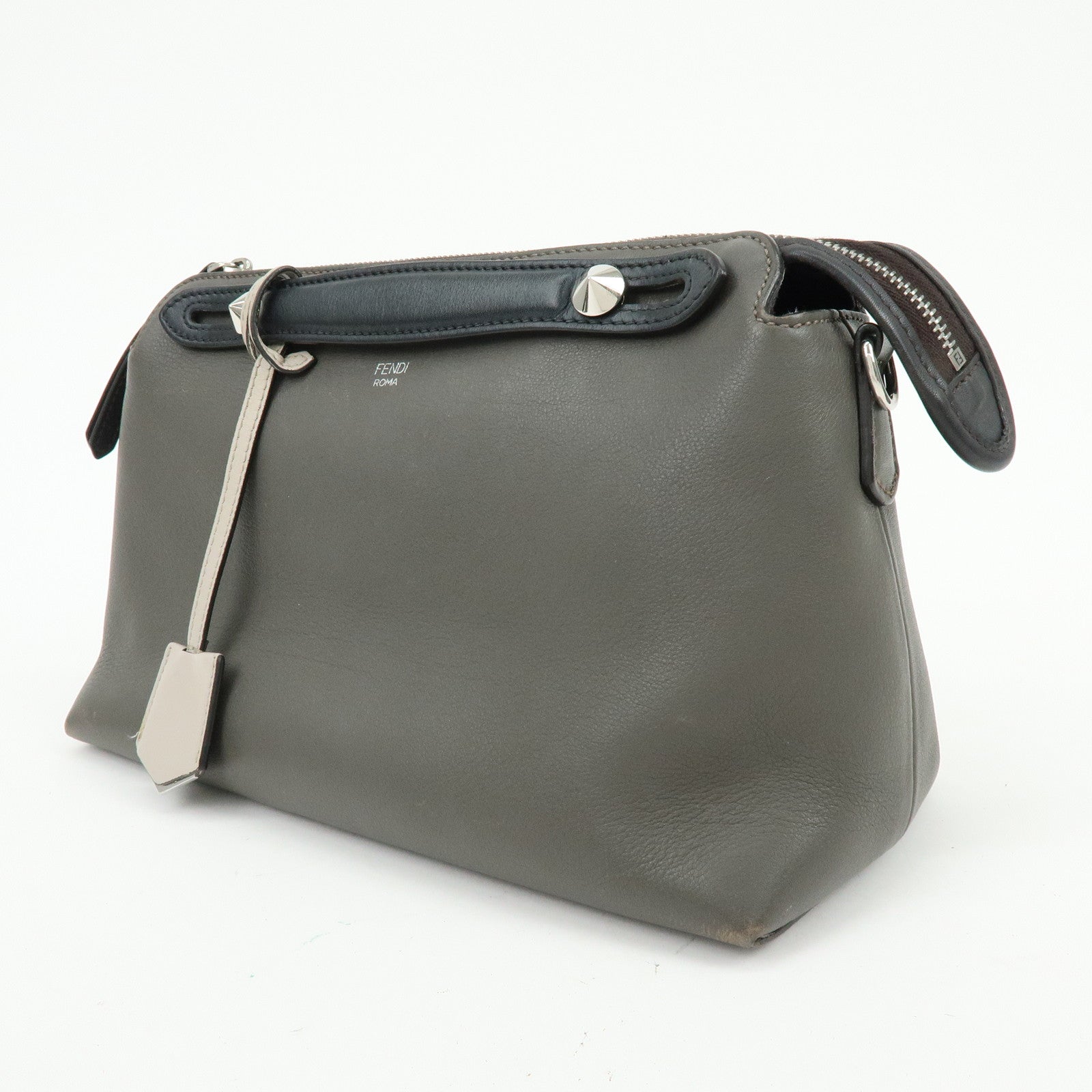 FENDI By The Way Medium 2Way Bag Hand Bag Shoulder Bag Gray 8BL146