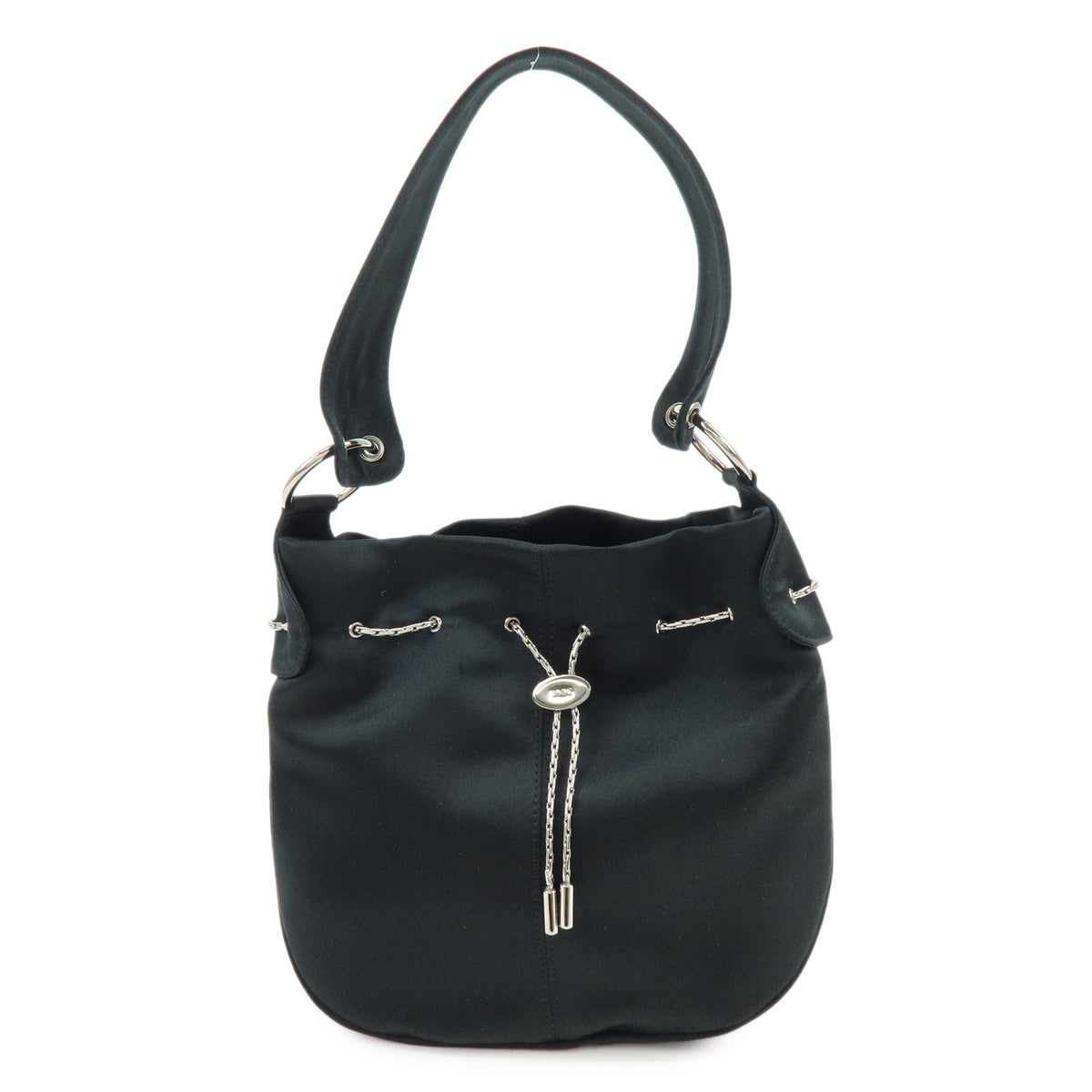 TOD'S Logo Nylon Shoulder Bag Hand Bag Black Silver