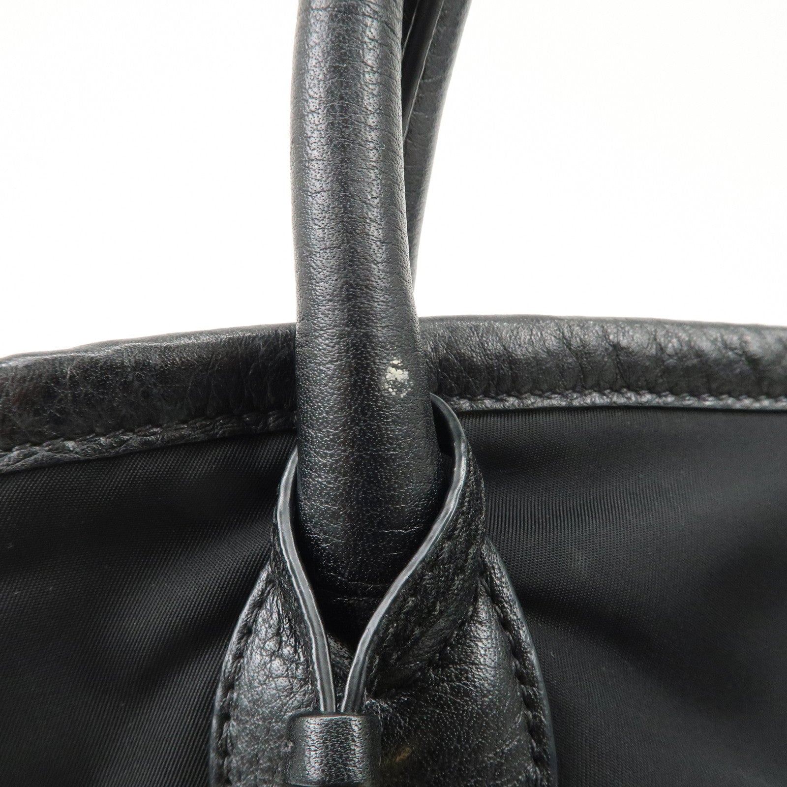 PRADA Logo Nylon Leather 2way Tote Bag Hand Bag Black Gold Hardware Used