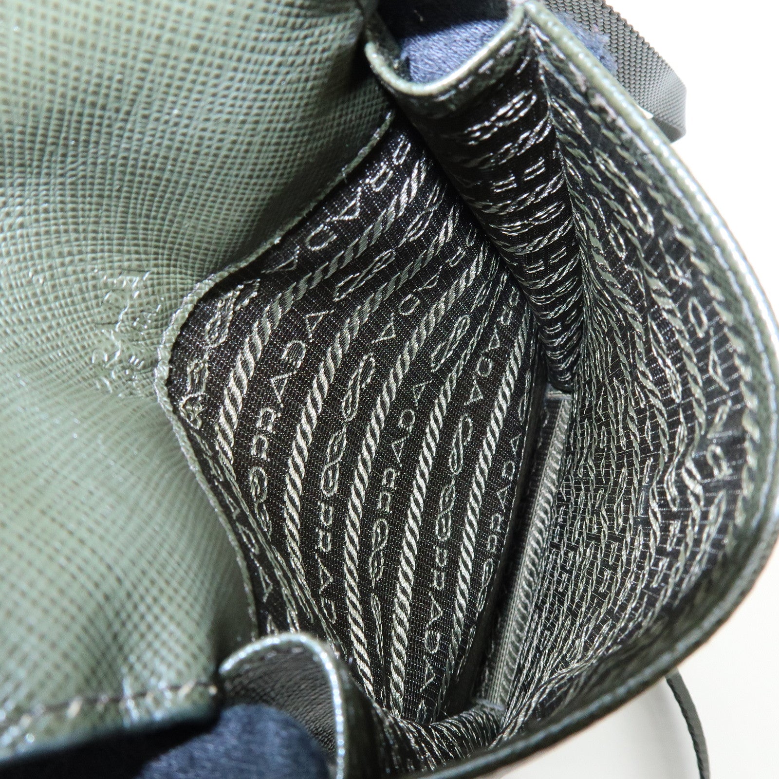 PRADA Triangle Logo Saffiano Leather Adjustable Shoulder Bag Khaki