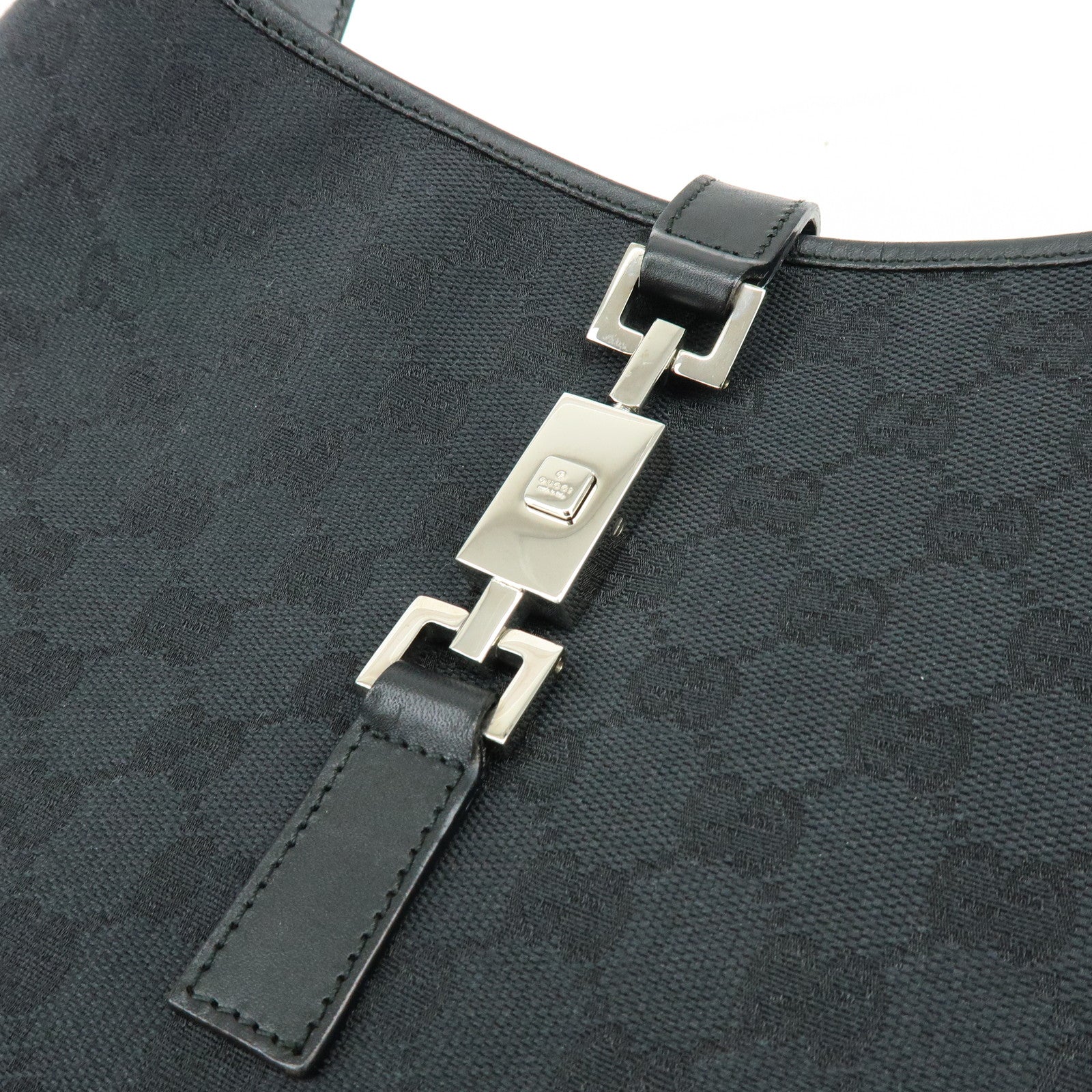 GUCCI Jackie GG Canvas Leather Shoulder Bag Hand Bag Black 001 3306