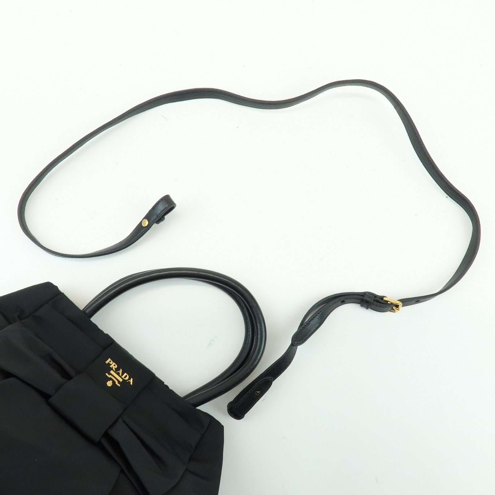 PRADA Nylon Leather Ribbon 2Way Bag Hand Bag Shoulder Bag Black