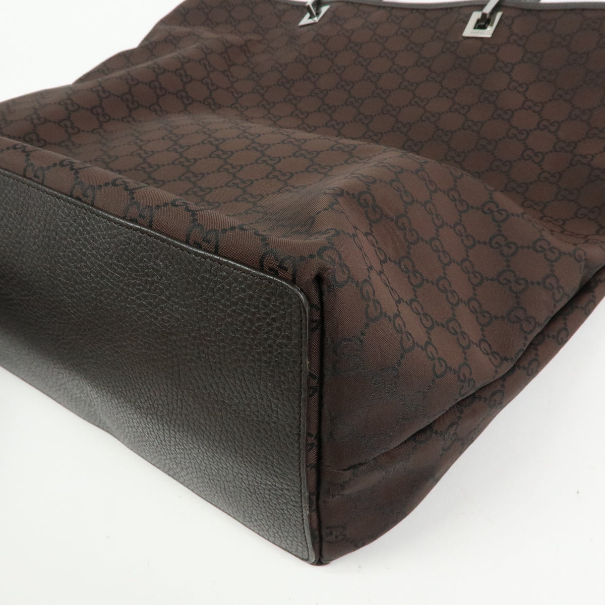 GUCCI GG Nylon Leather Tote Bag Shoulder Bag Brown 269123