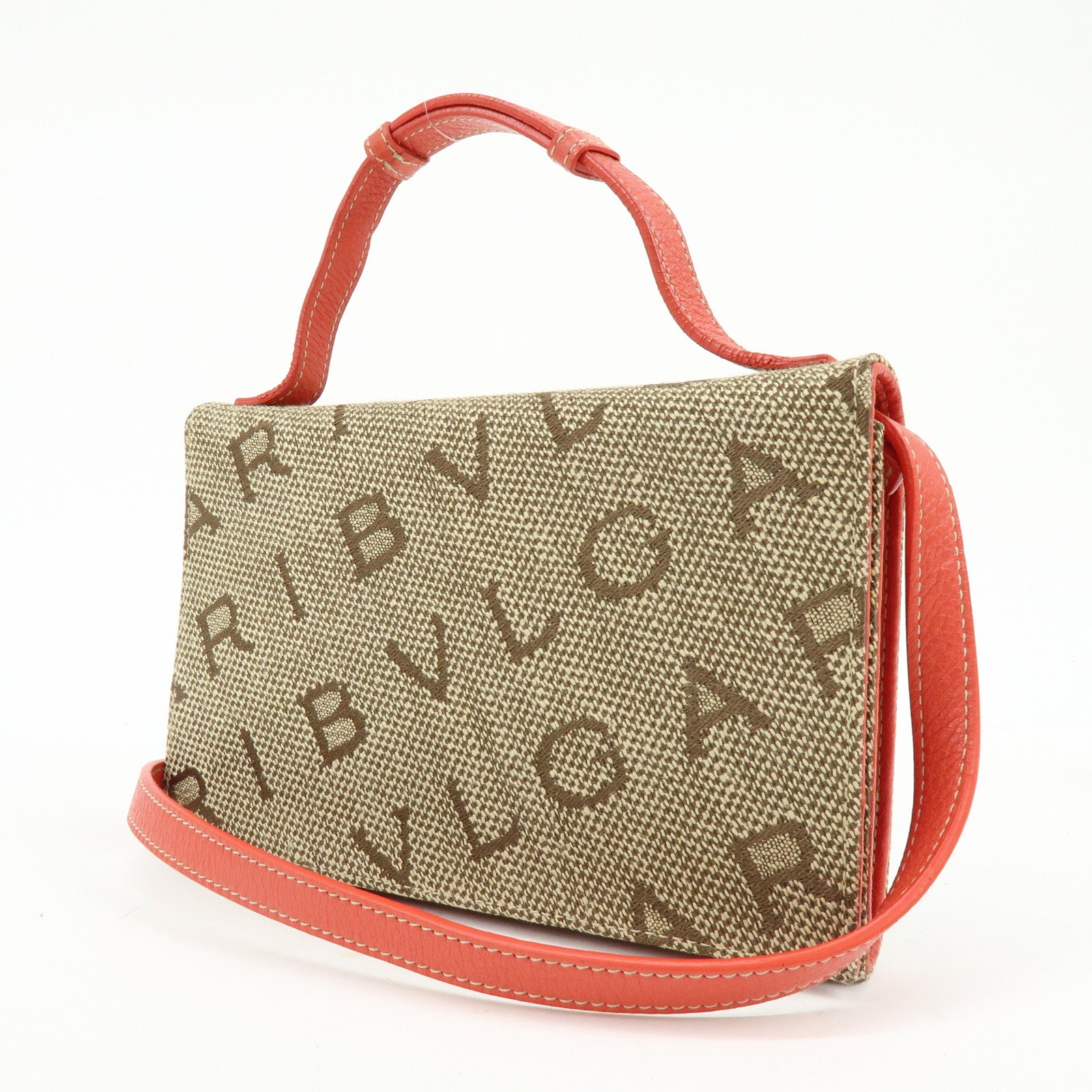 BVLGARI Logomania Jacquard Leather Bi-fold Long Wallet 2Way Bag Beige