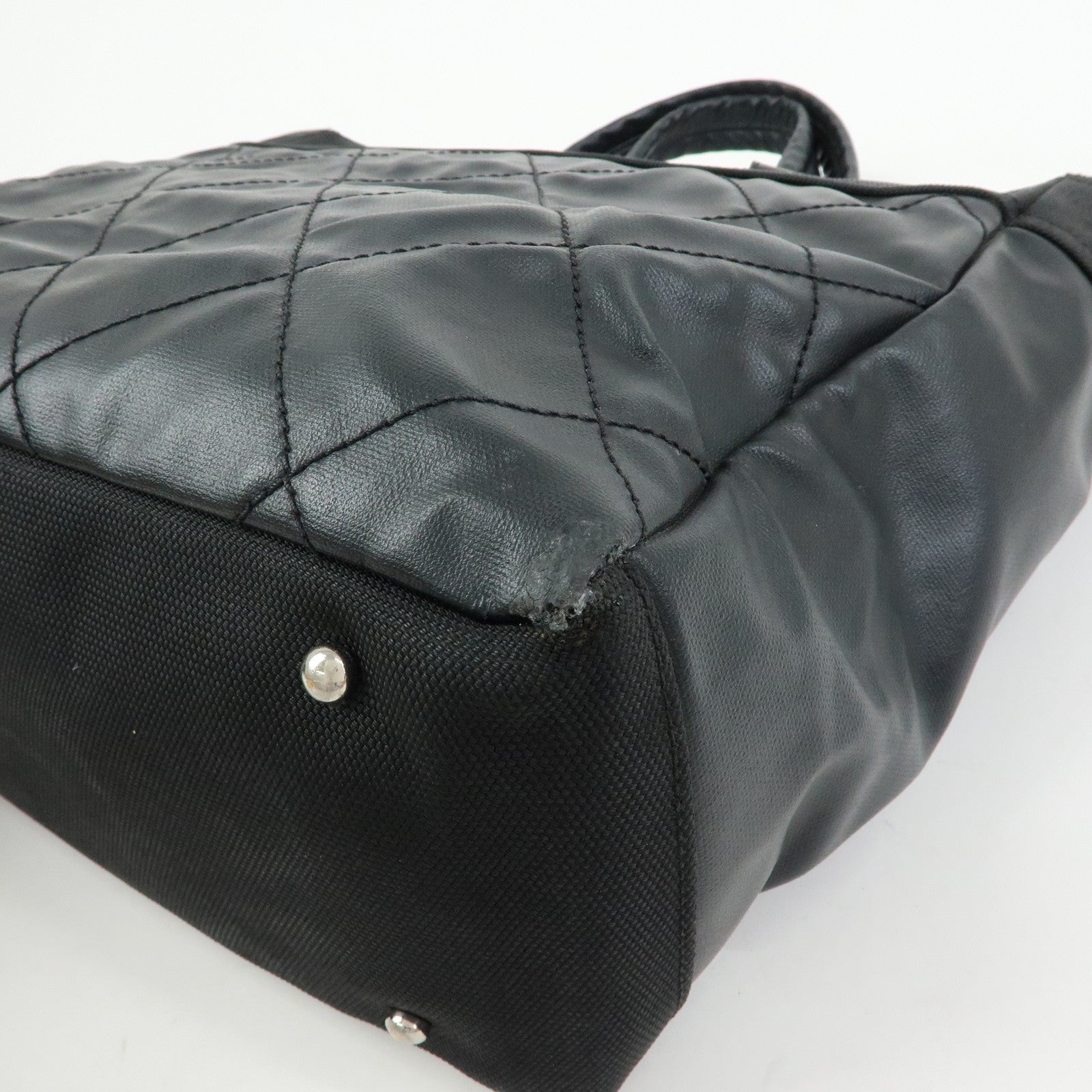 CHANEL PVC Leather Paris Biarritz Tote Bag Hand Bag MM Black A34209