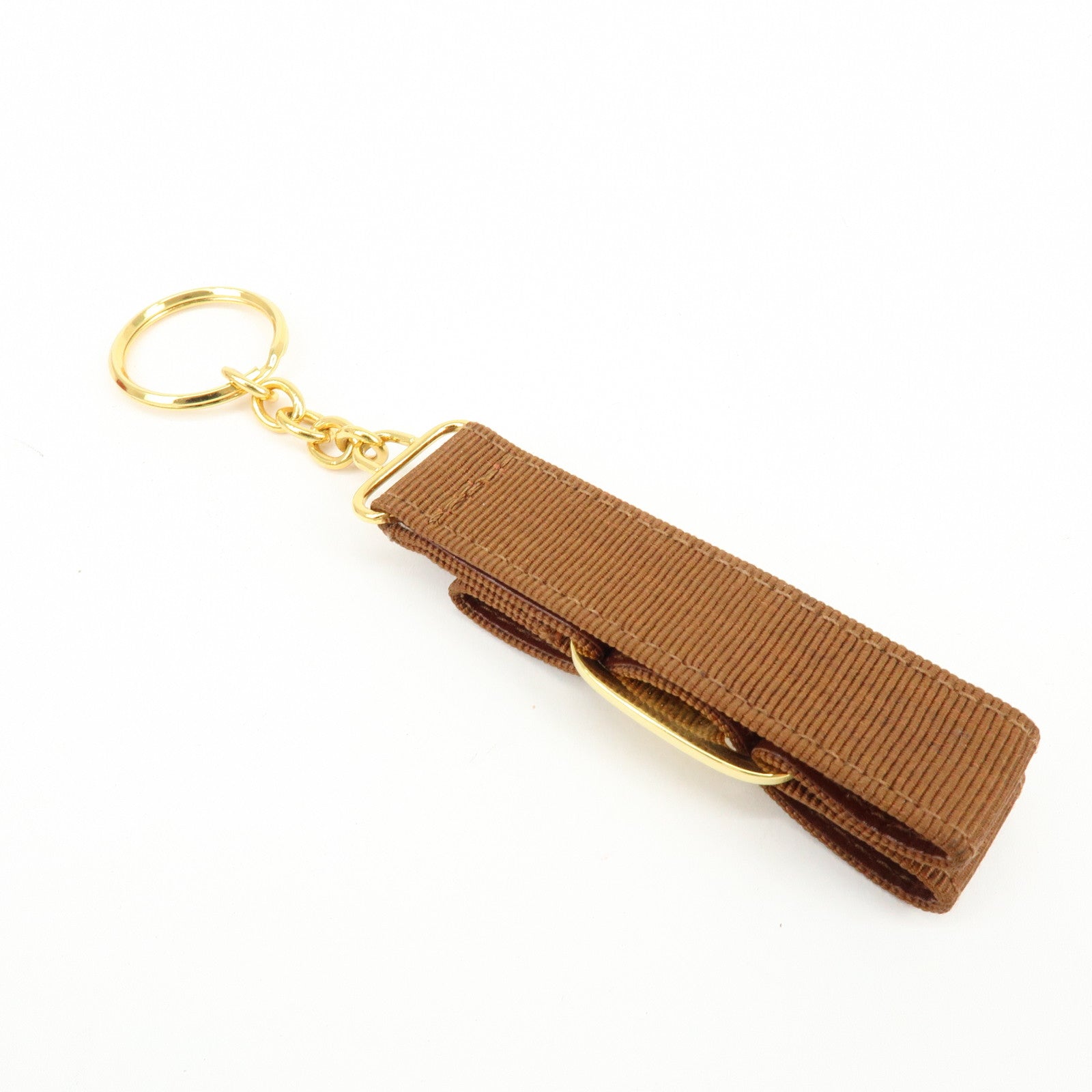 Ferragamo Varra Ribbon Canvas Metal Bag Charm Key holder Brown