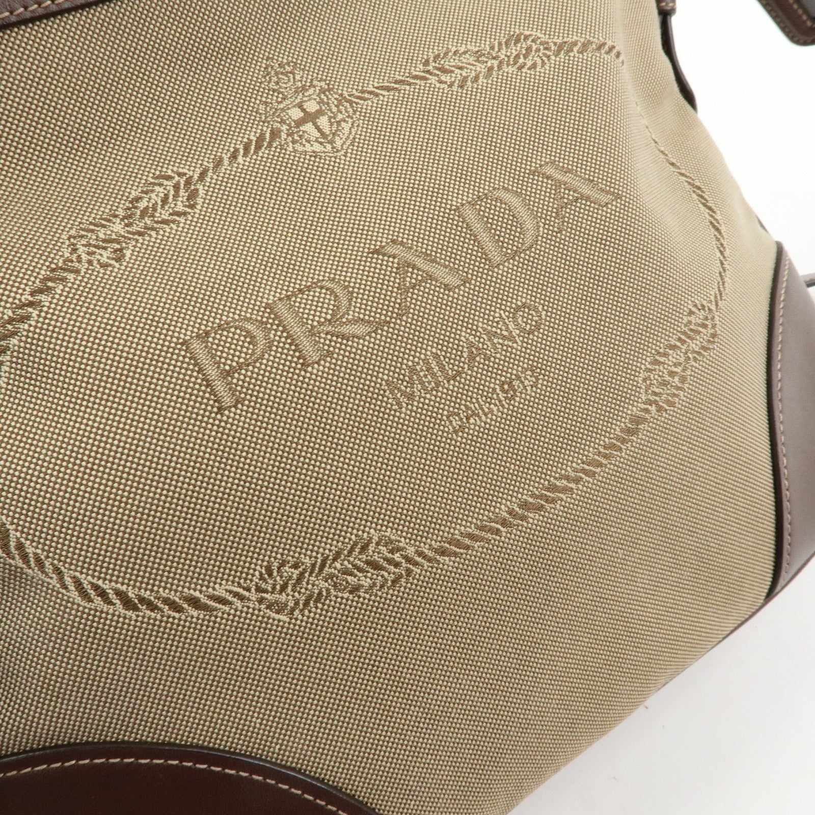 PRADA Jacquard Canvas Leather Shoulder Bag Crossbody Bag Beige Brown
