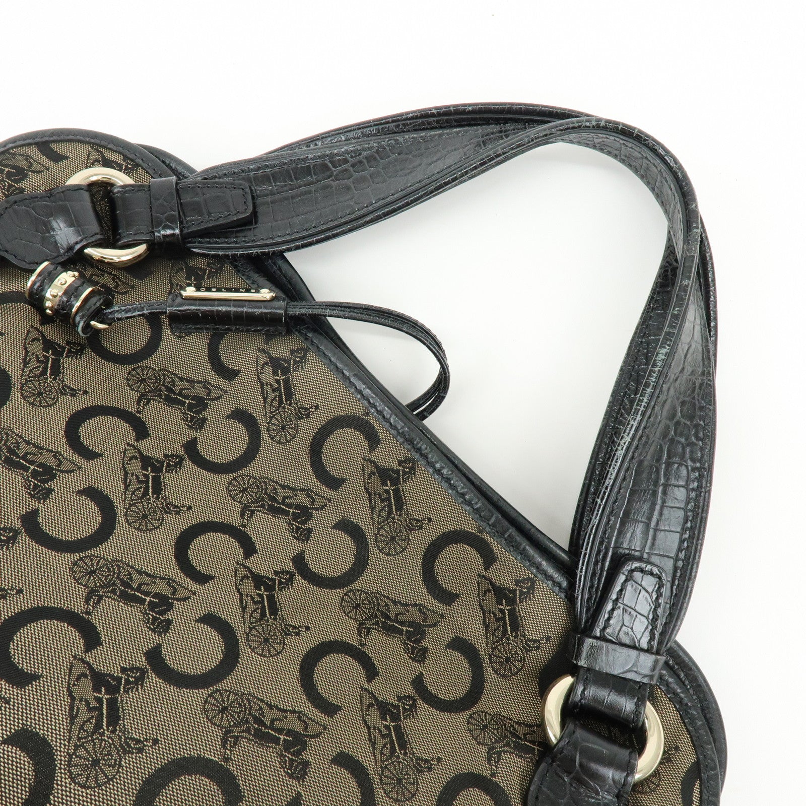 CELINE Bitter Sweet C Sulky Canvas Leather Hand Bag Shoulder Bag Brown