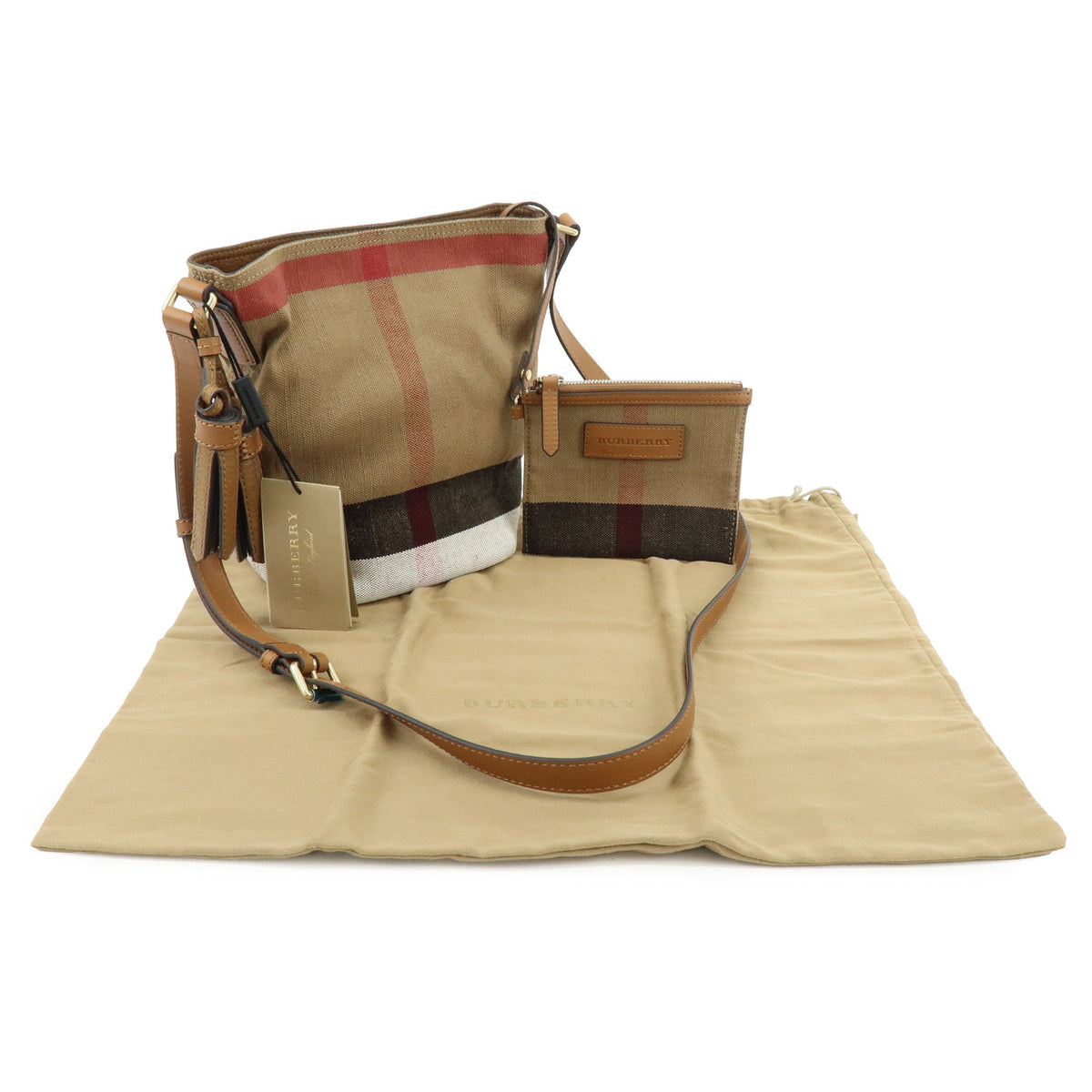 BURBERRY Nova Plaid Ashby Medium Canvas Leather Hobo Shoulder Bag