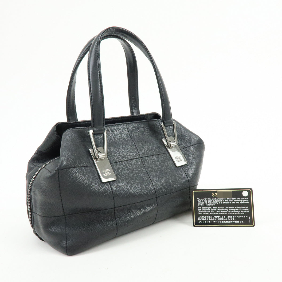 CHANEL Chocolate Bar COCO Mark Caviarskin Hand Bag Mini Boston Bag