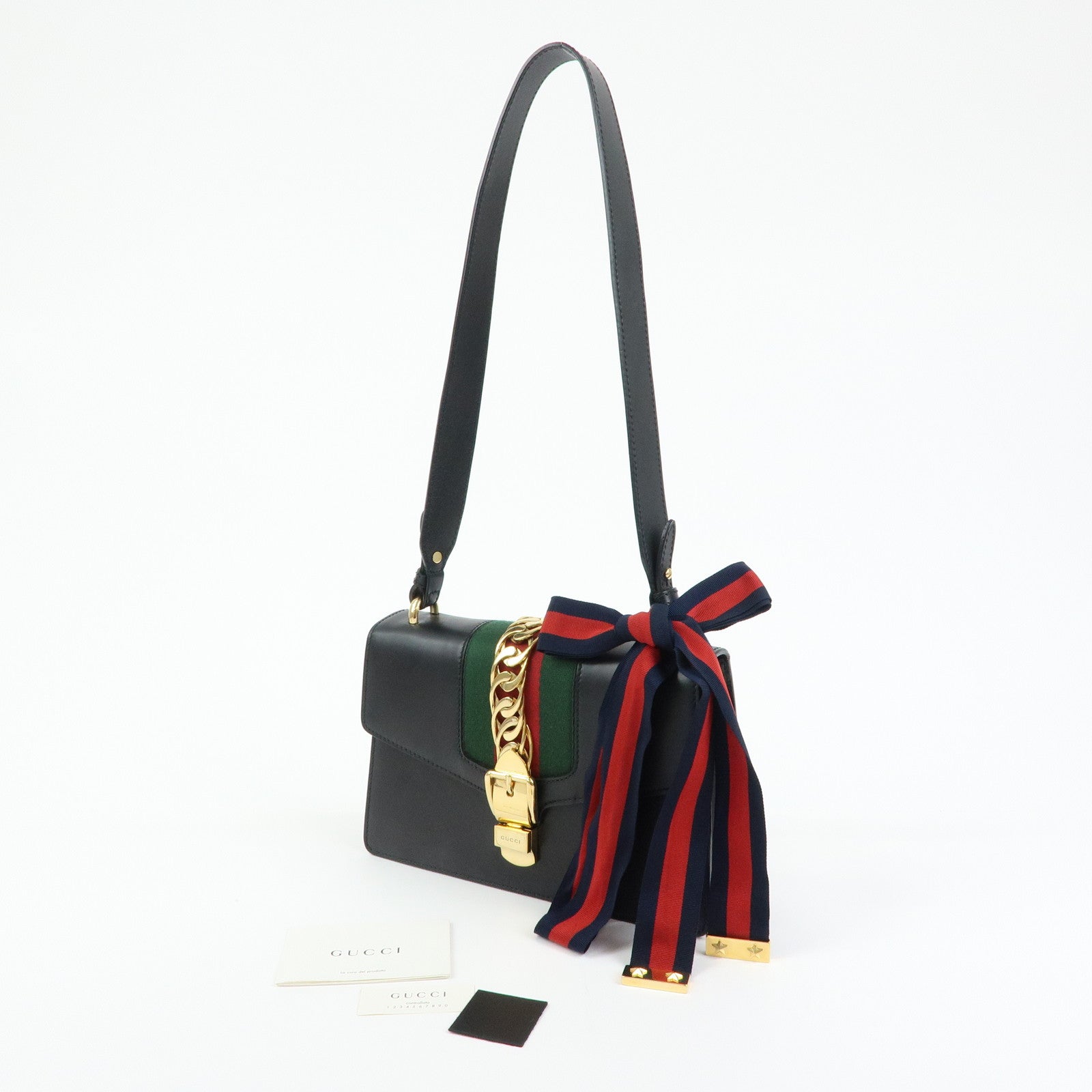 Gucci Sylvie Sherry Leather Shoulder Bag Crossbody Bag Black 421882