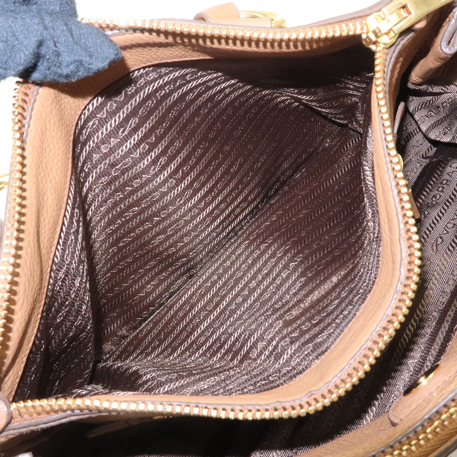 PRADA Logo Leather 2WAY Tote Bag Hand Bag Brown Gold Hardware Used