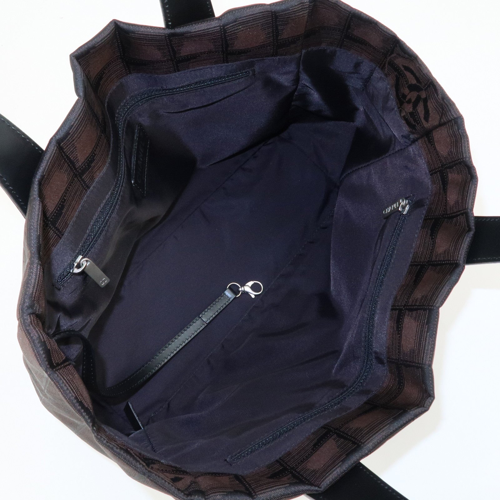 CHANEL New Travel Line Nylon Jacquard Leather Tote PM Dark Brown A20457 Used