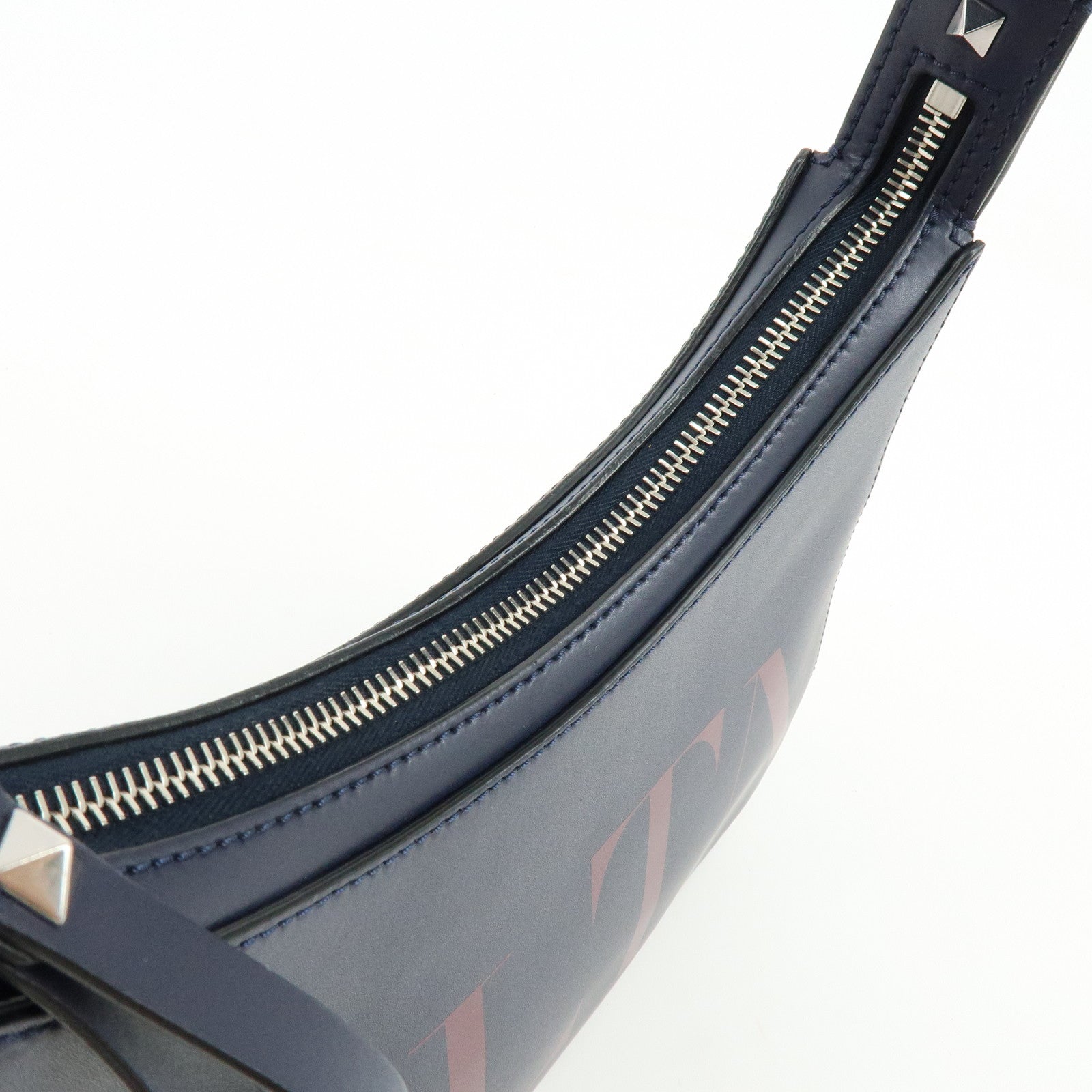 VALENTINO Logo Leather 2Way Bag Hand Bag Shoulder Bag Navy
