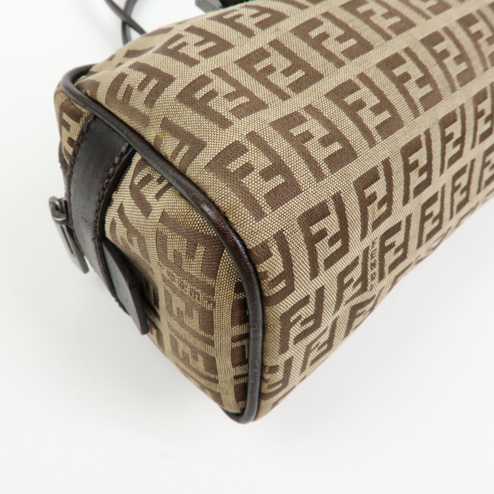 FENDI Zucchino Canvas Leather Mini Boston Hand Bag Beige Brown 8BL007