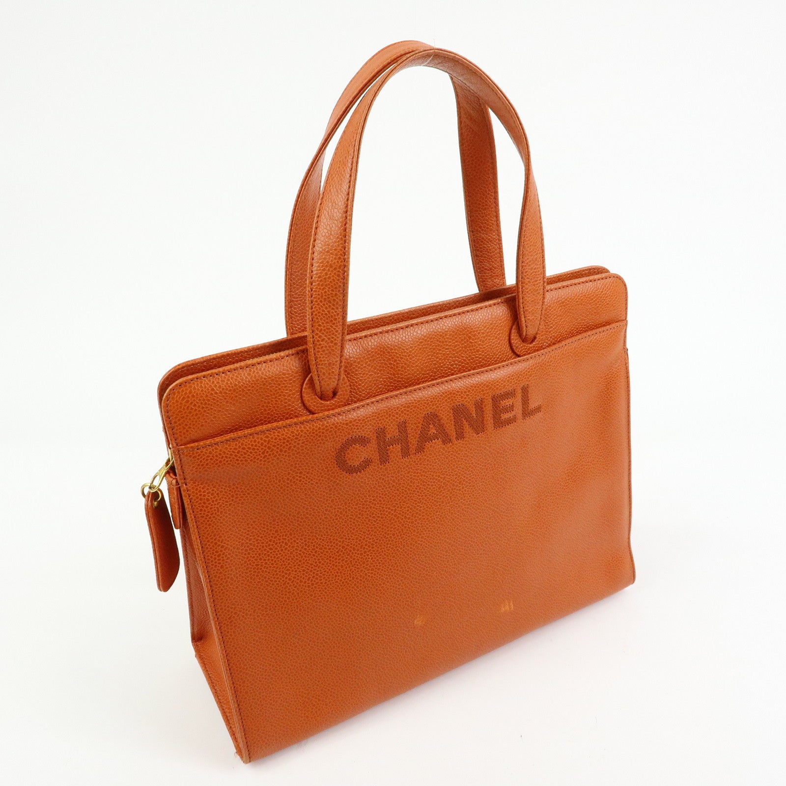 CHANEL Caviarskin Tote Bag Hand Bag Orange