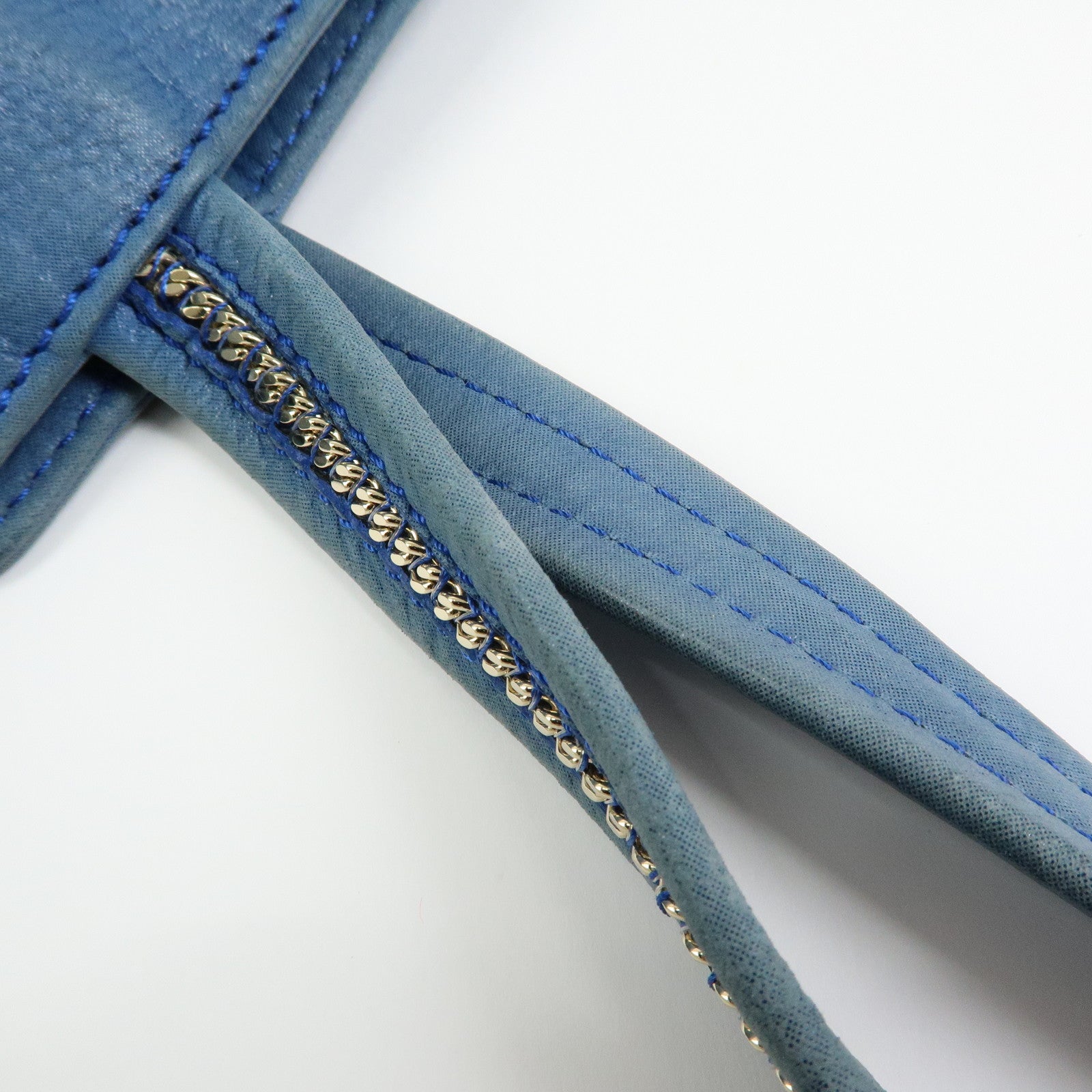 FENDI Lampo Leather Tote Bag Shoulder Bag Blue 8BR636