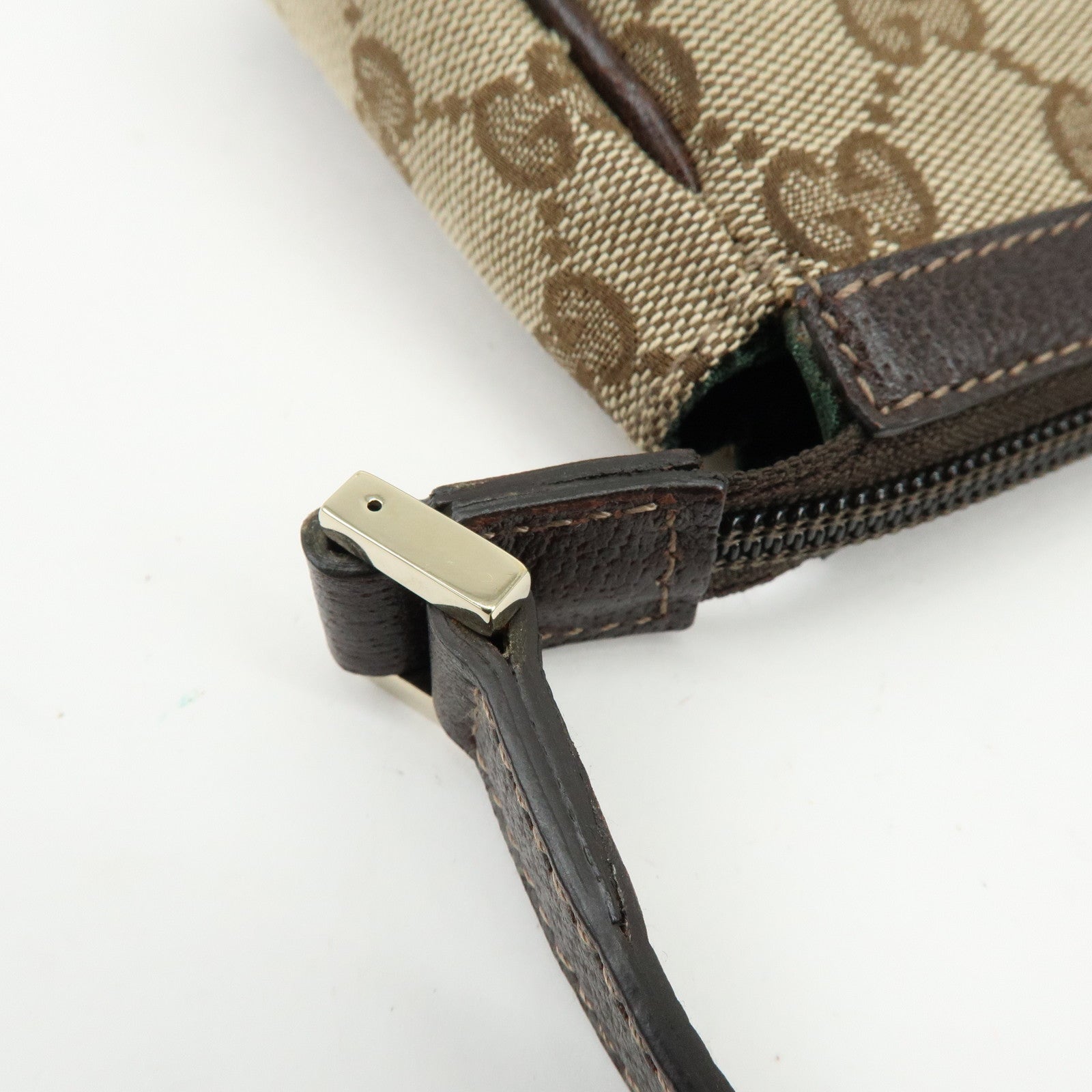 GUCCI Abbey GG Canvas Leather Accessory Pouch Hand Bag Brown 145750