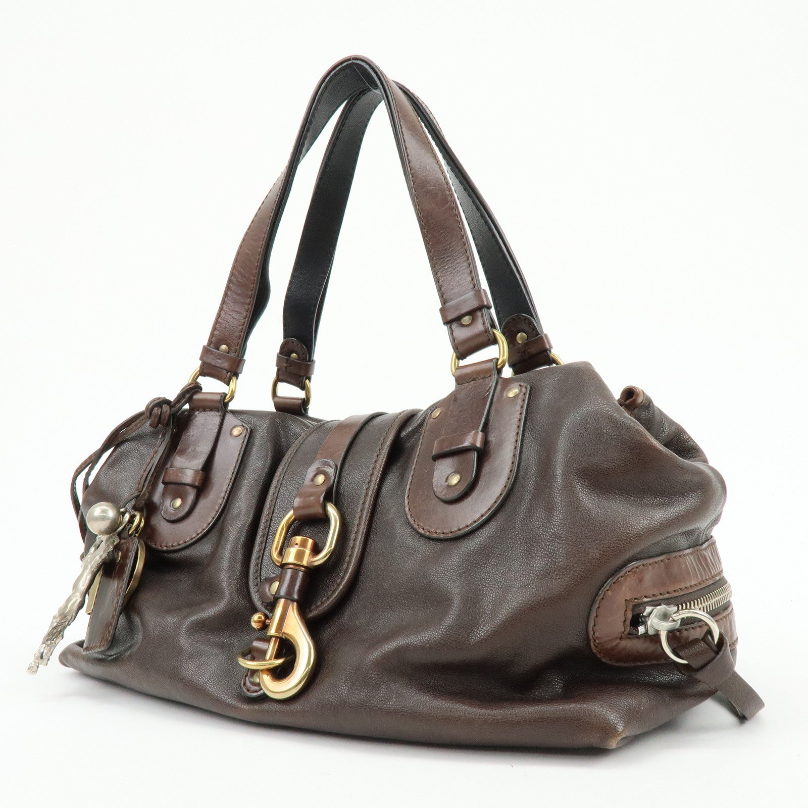 Chloe Kerala Leather Hand Bag Satchel Bag Brown Gold